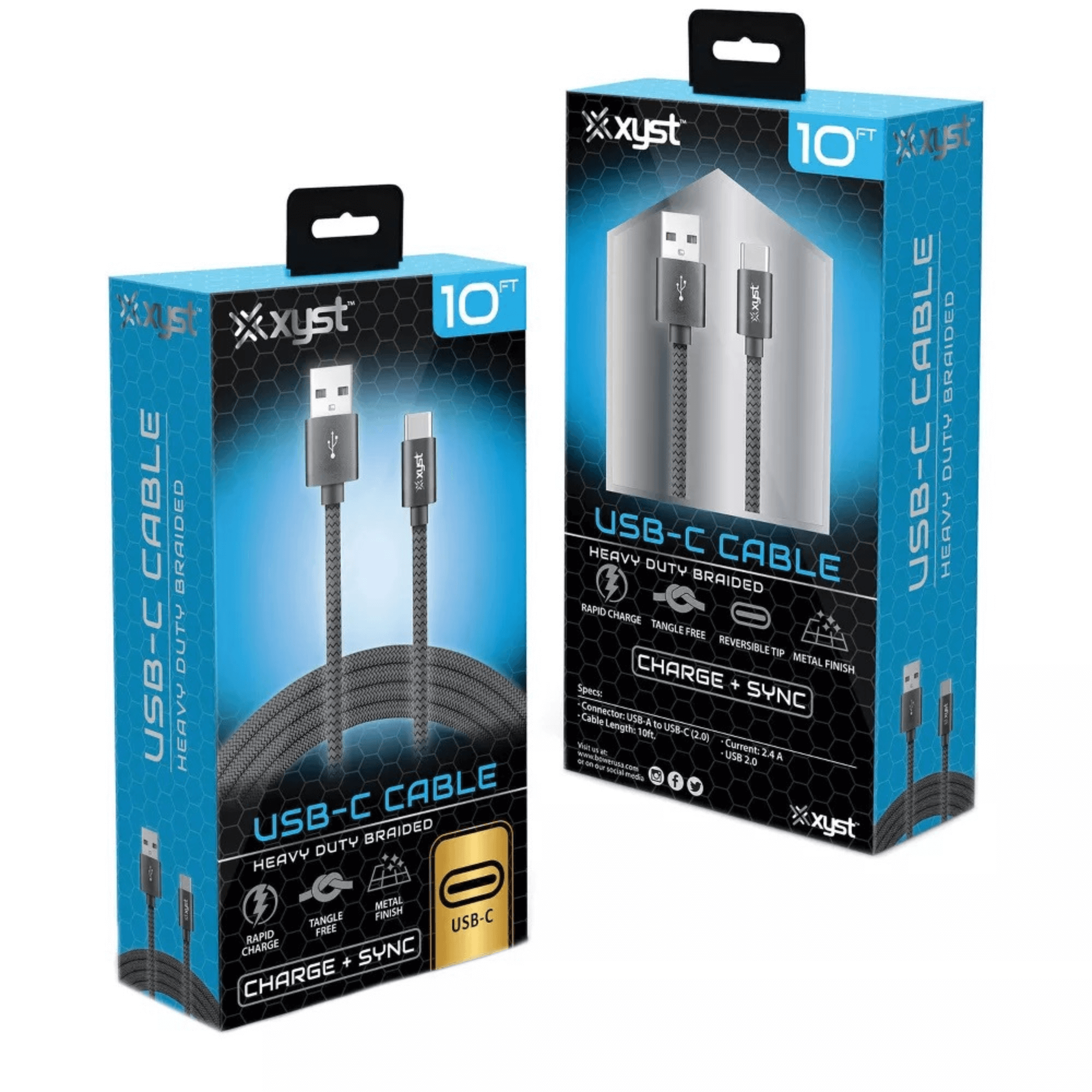Xyst Charge and Sync USB to USB-C Braided Cable 10Ft Jupiter Gear Home
