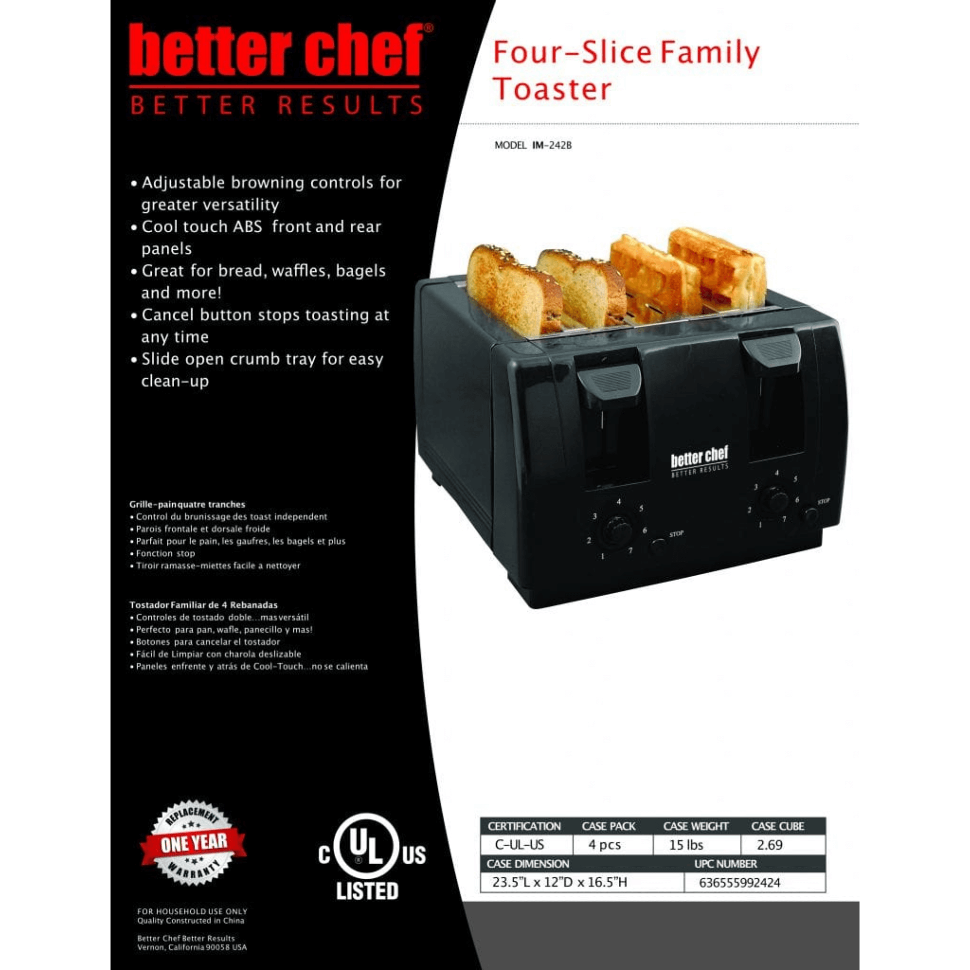 Better Chef Wide Slot 4-Slice Dual Control Toaster Jupiter Gear Home