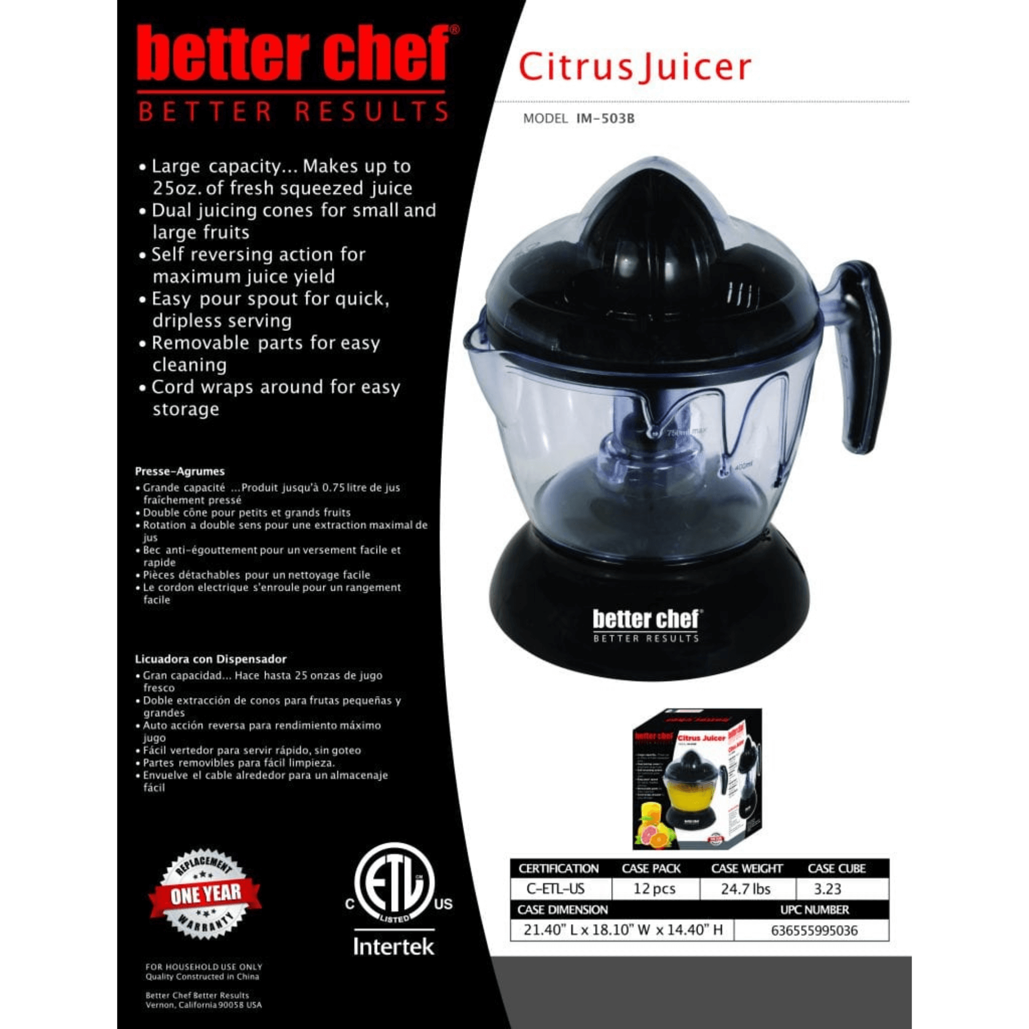 Better Chef 0.75L Self-Reversing Citrus Juicer Jupiter Gear Home