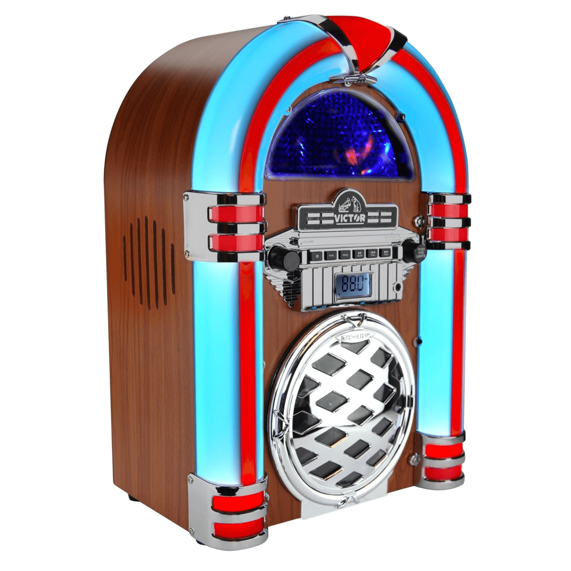 Victor Broadway II Desktop CD Jukebox with Multi-Color LED Lighting and FM Radio Jupiter Gear Home
