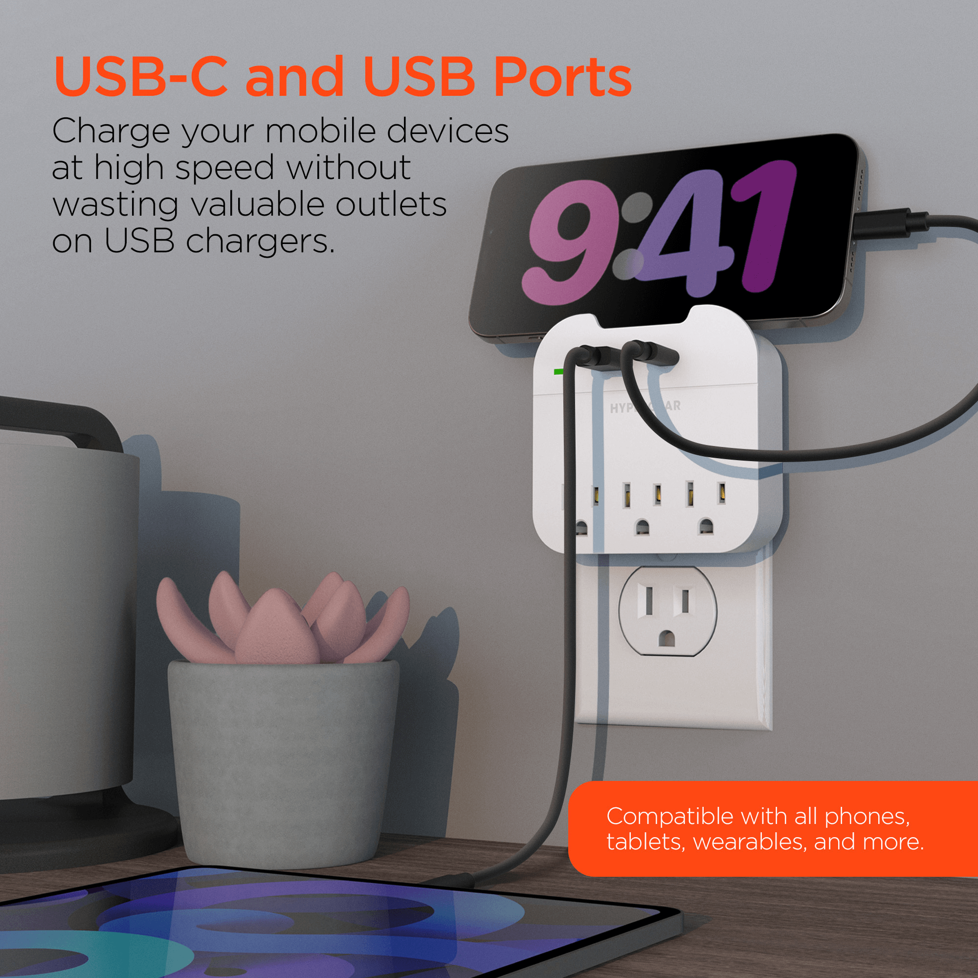 HyperGear Wall Adapter Power Strip 3 Outlets Jupiter Gear Home