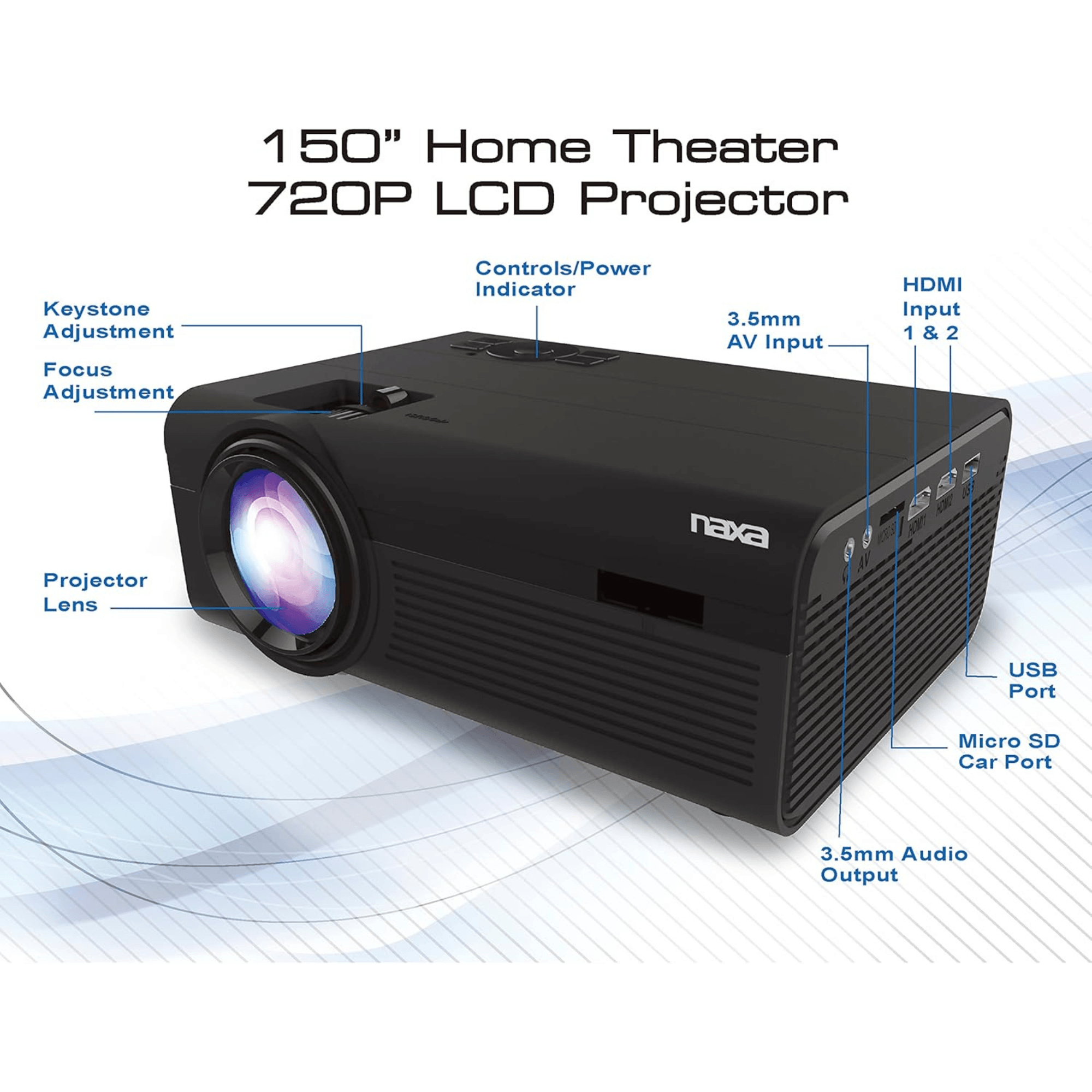 Naxa 150" Home Theater 720P LCD Projector - Refurbished Jupiter Gear Home