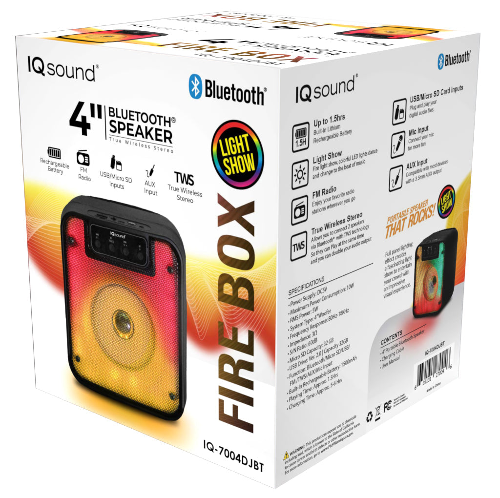 IQ Sound 4" Bluetooth Speaker FIRE BOX with TWS and LED Fire Light Show Jupiter Gear Home
