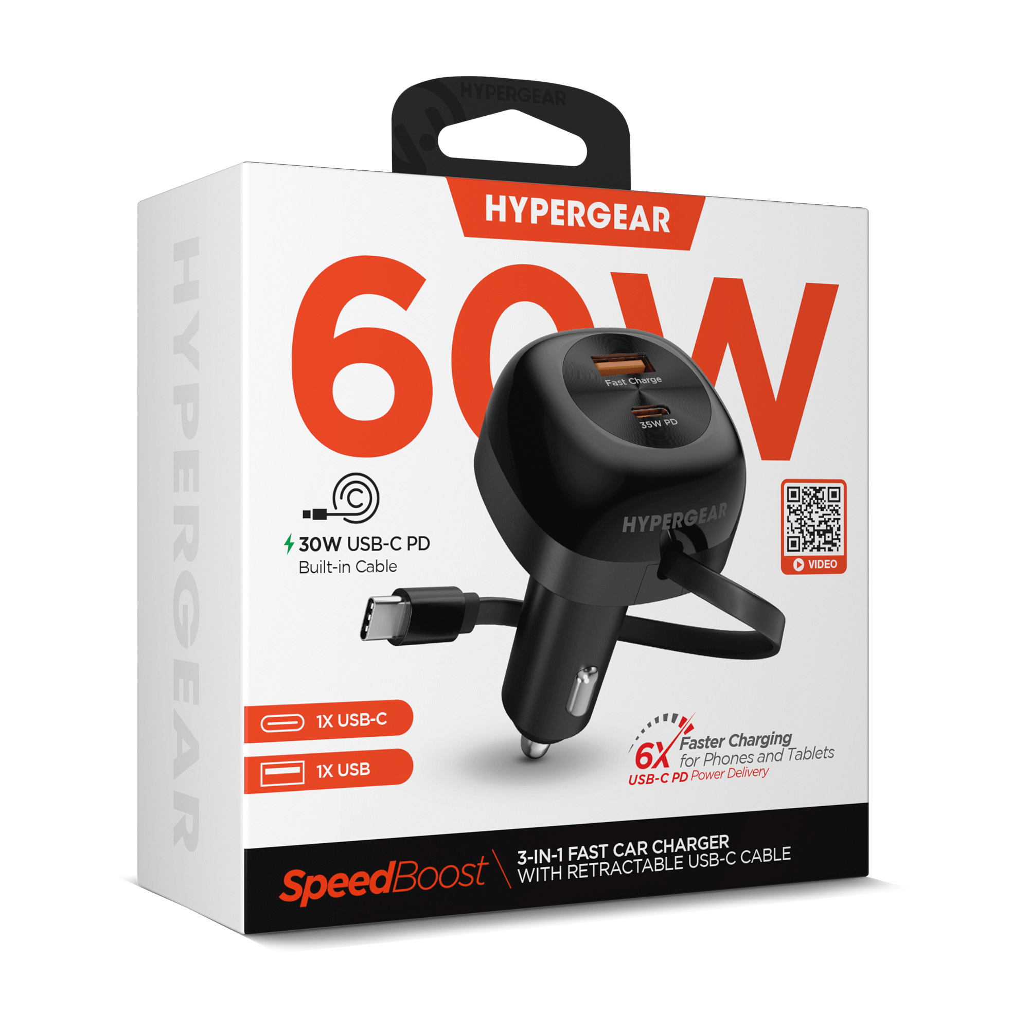 HyperGear SpeedBoost 60W Retractable Car Charger Jupiter Gear Home