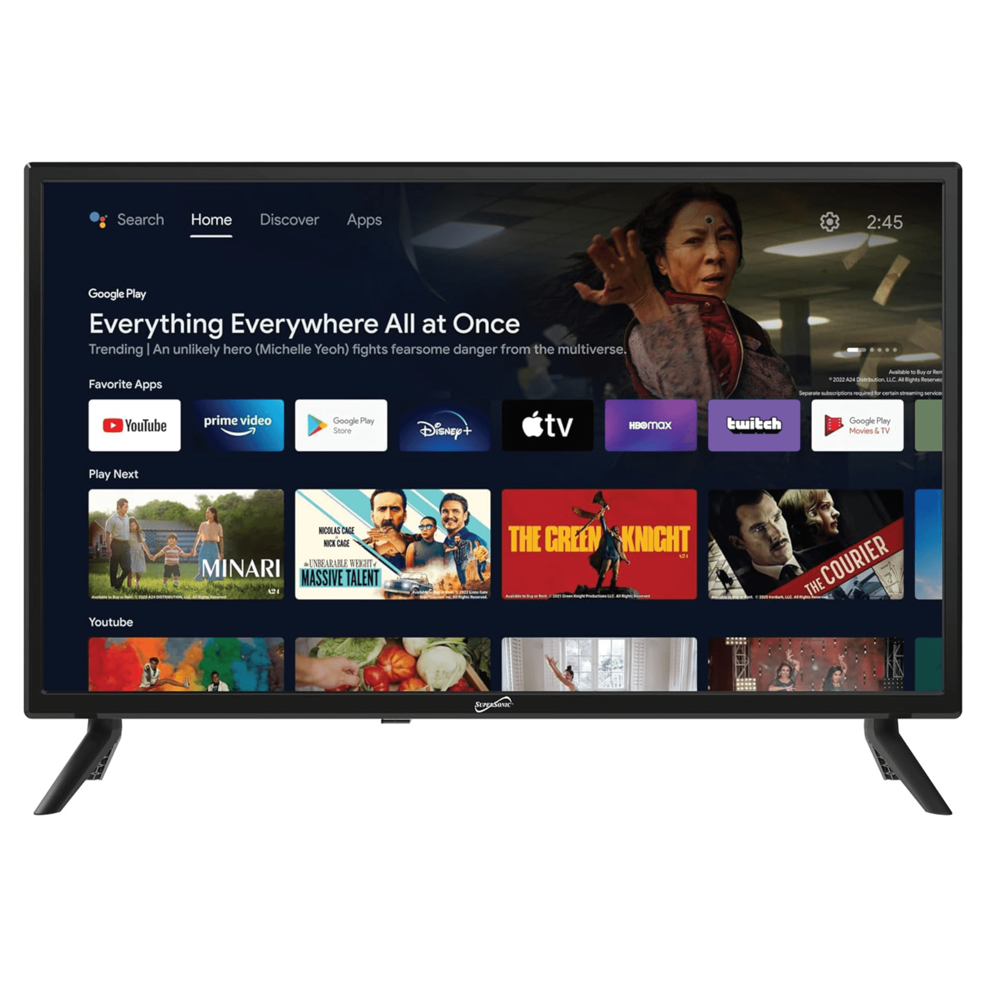 Supersonic 24-inch DLED Smart HDTV with Google Assistant ATSC and NTSC System ACDC Compatible Jupiter Gear Home