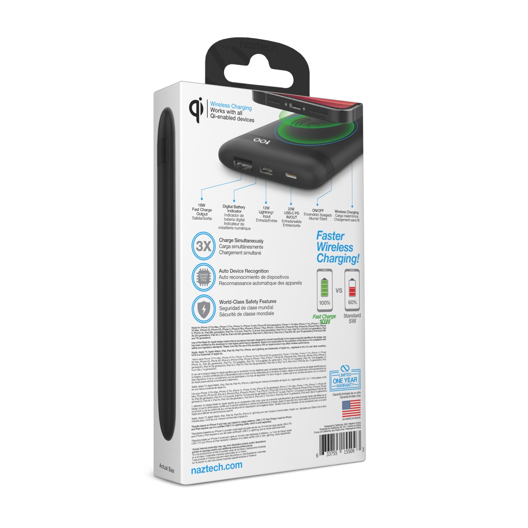 Naztech PowerBolt PD Wireless Power Bank with MFI Input Jupiter Gear Home