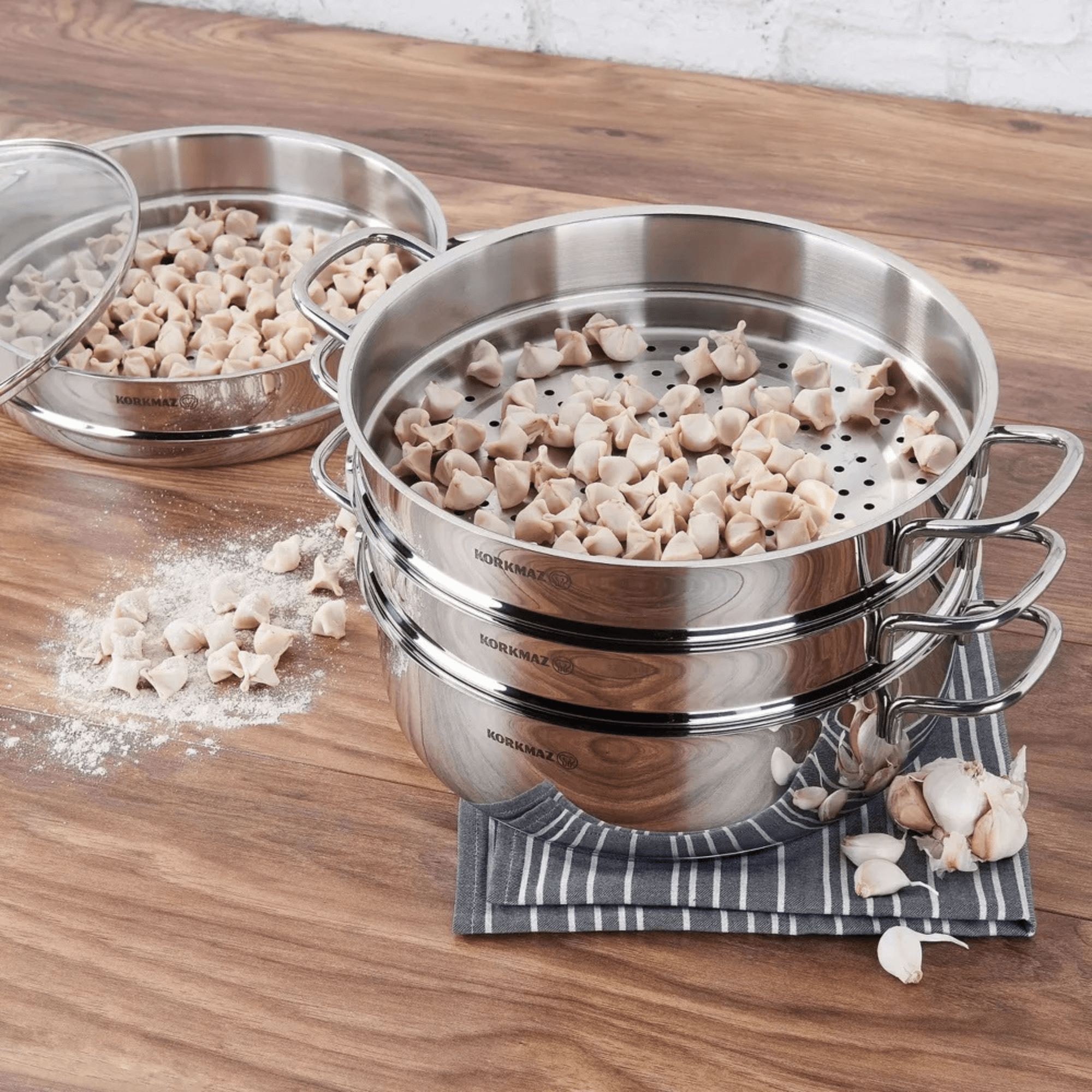 Korkmaz Perla 5-Piece Stainless Steel Manti Steamer Cookware Set Jupiter Gear Home