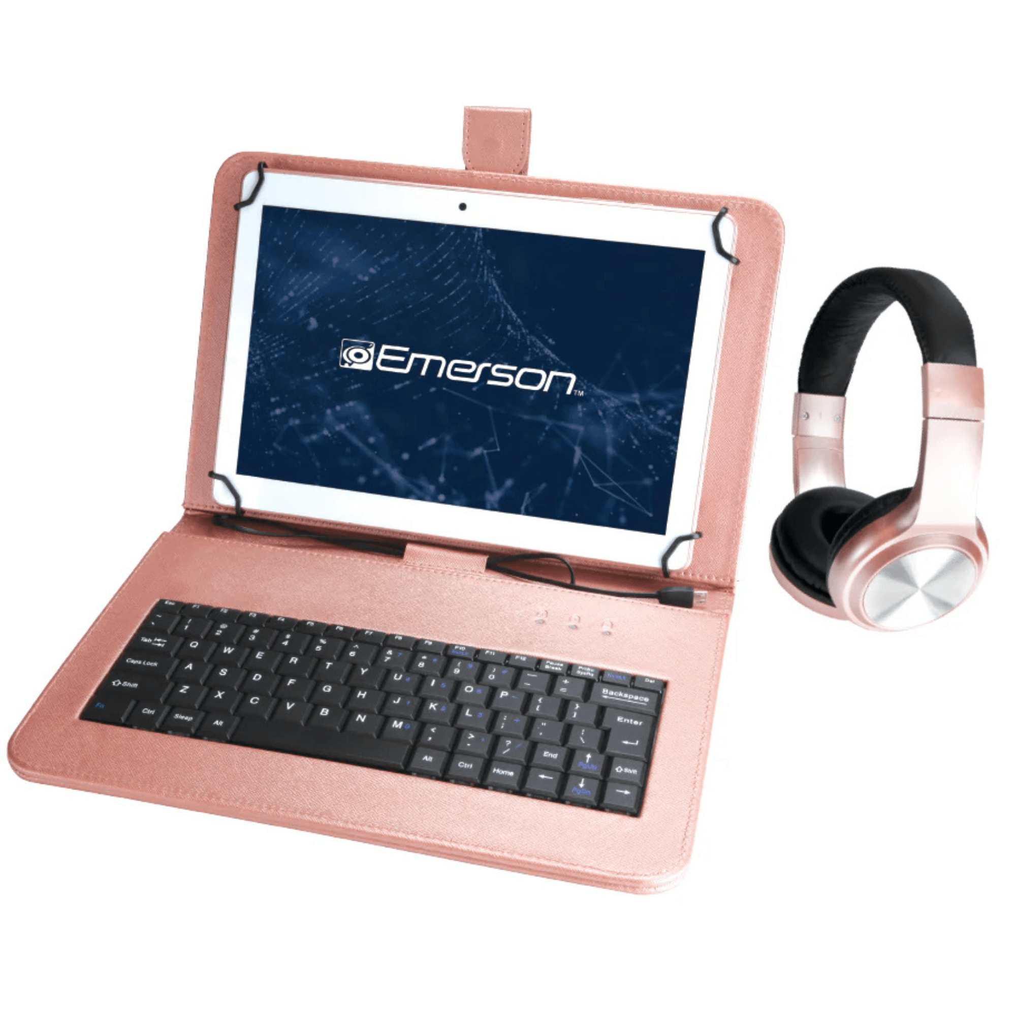 Emerson 10.1" Tablet Combo with Headphones and USB Keyboard Rose Gold - Refurbished Jupiter Gear Home