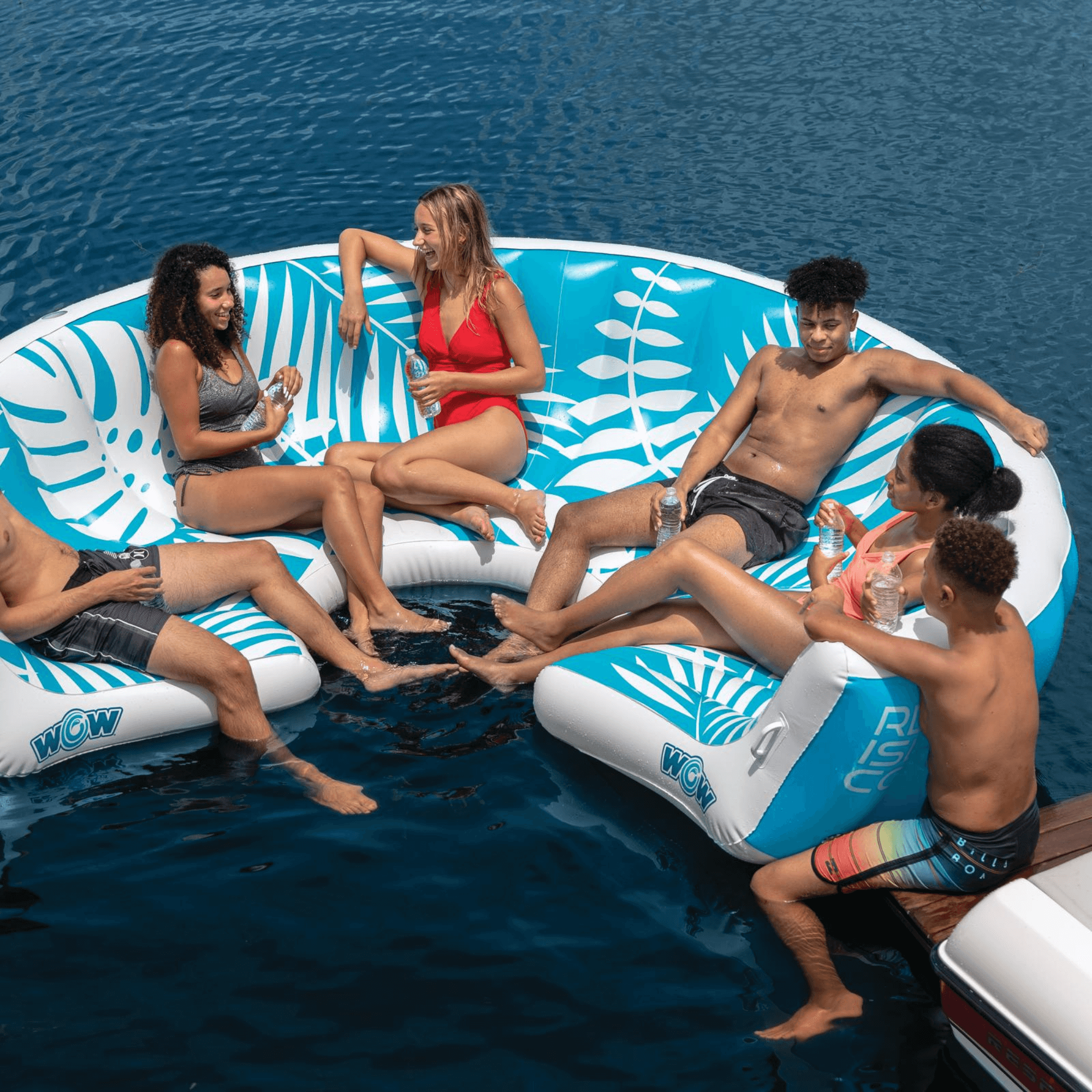 WOW Watersports Inflatable Lounging Resort Island for 6-8 People w Cup Holders Jupiter Gear Home
