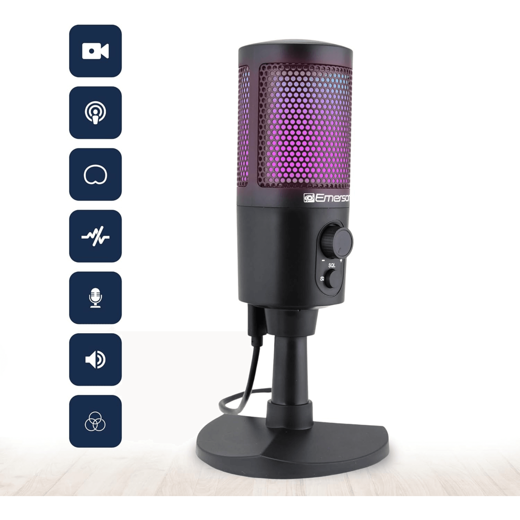Emerson USB Gaming & Streaming Microphone with RGB Lighting with Tap-to-Mute Jupiter Gear Home