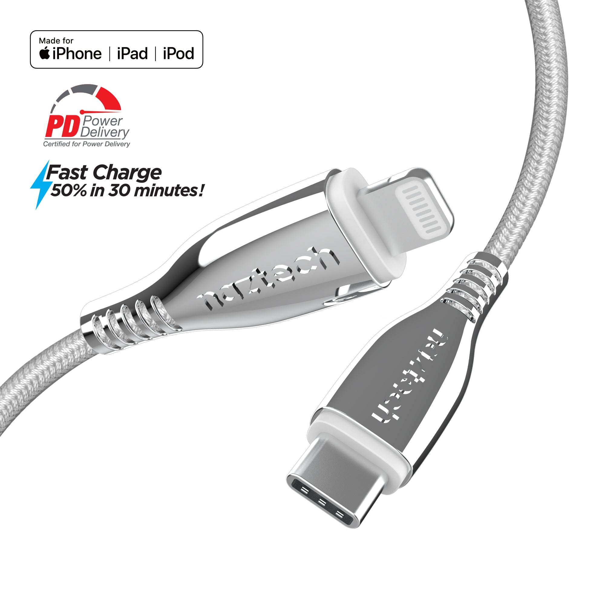 Naztech Titanium USB-C to Lightning Braided Cable 6ft Jupiter Gear Home
