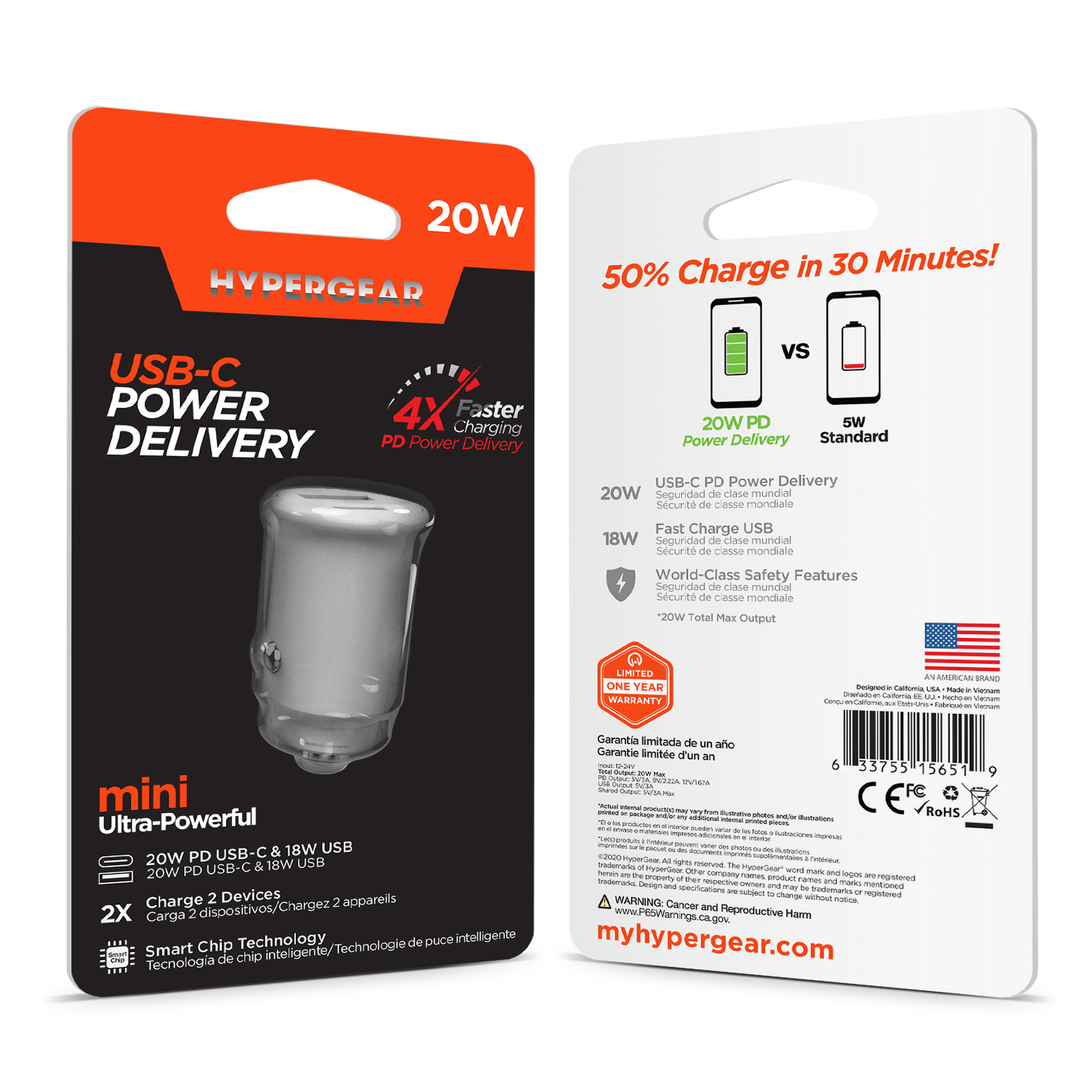 HyperGear Mini 20W USB-C PD + 18W USB Fast Car Charger Jupiter Gear Home