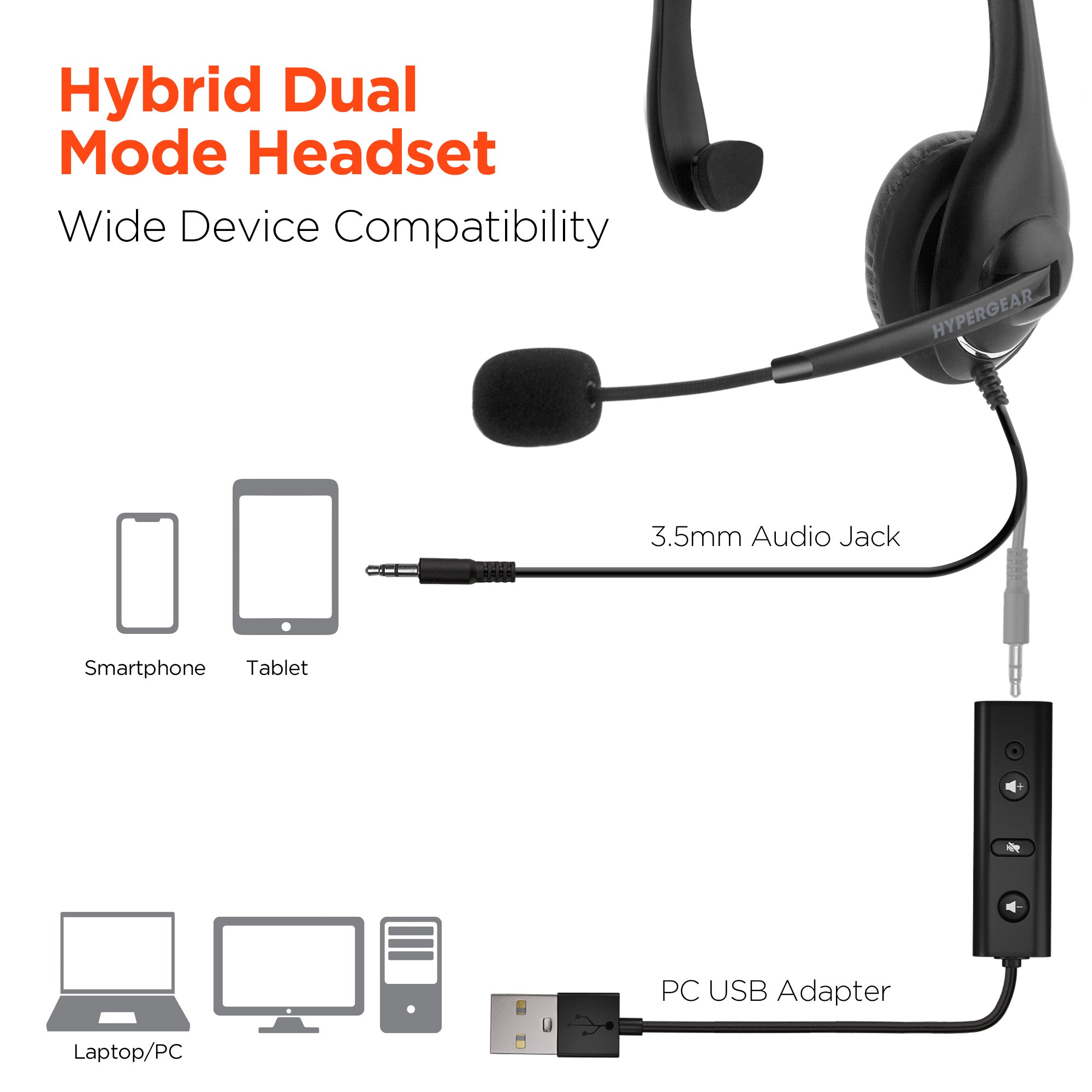 HyperGear V100 Office Professional Wired Headset w 6 Ft Cord Jupiter Gear Home
