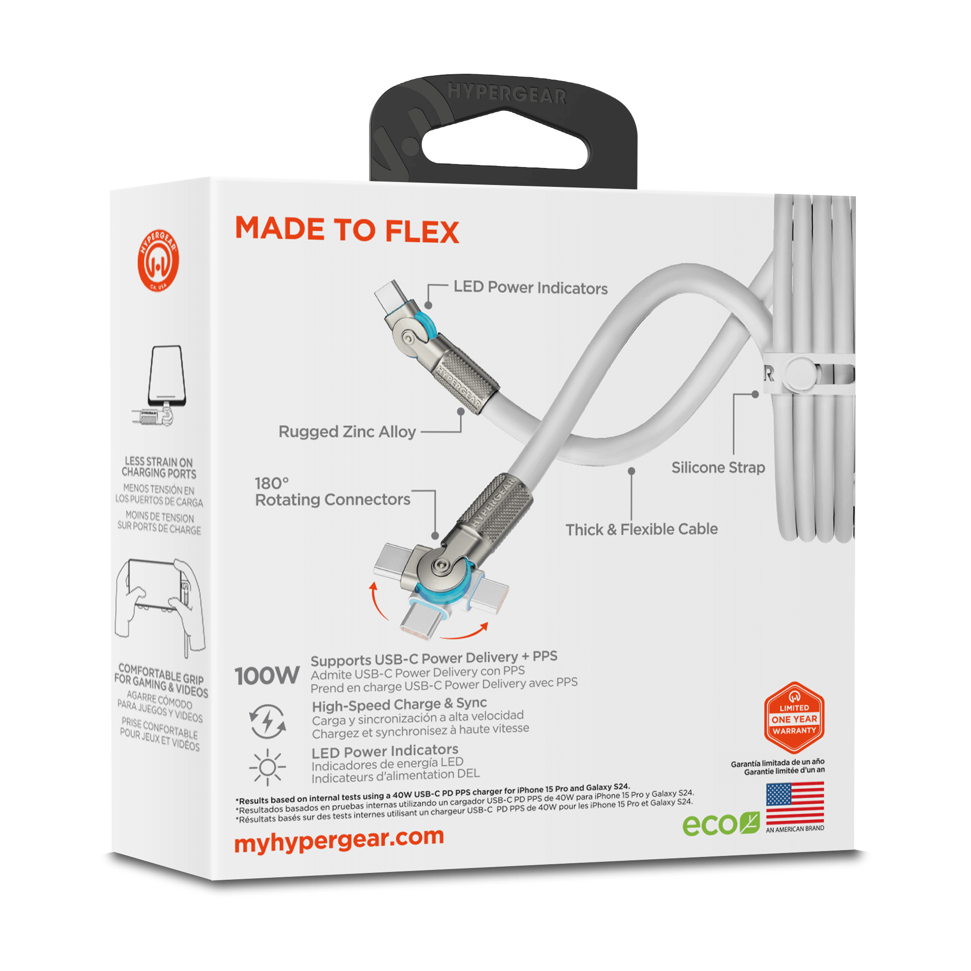 HyperGear Chunky180° 100W USB-C to USB-C Rugged Fast Charge Cable 12ft Jupiter Gear Home