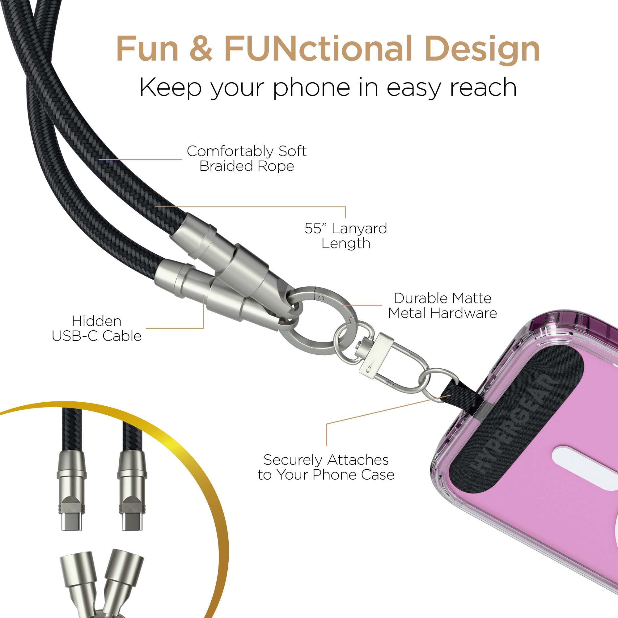 HyperGear 2-in-1 Universal Crossbody Phone Strap and Charging Cable Jupiter Gear Home