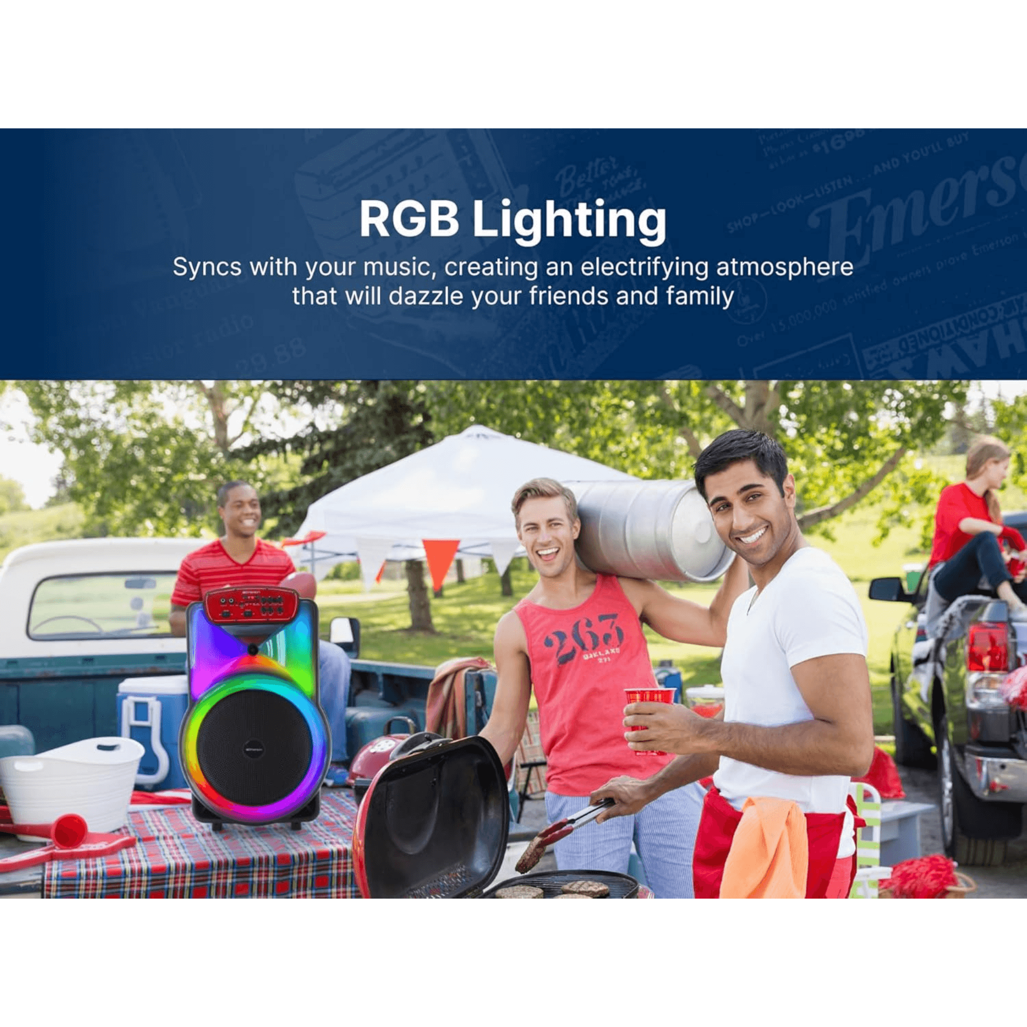 Emerson Portable Bluetooth 15" Party Speaker with Flame Lighting Jupiter Gear Home