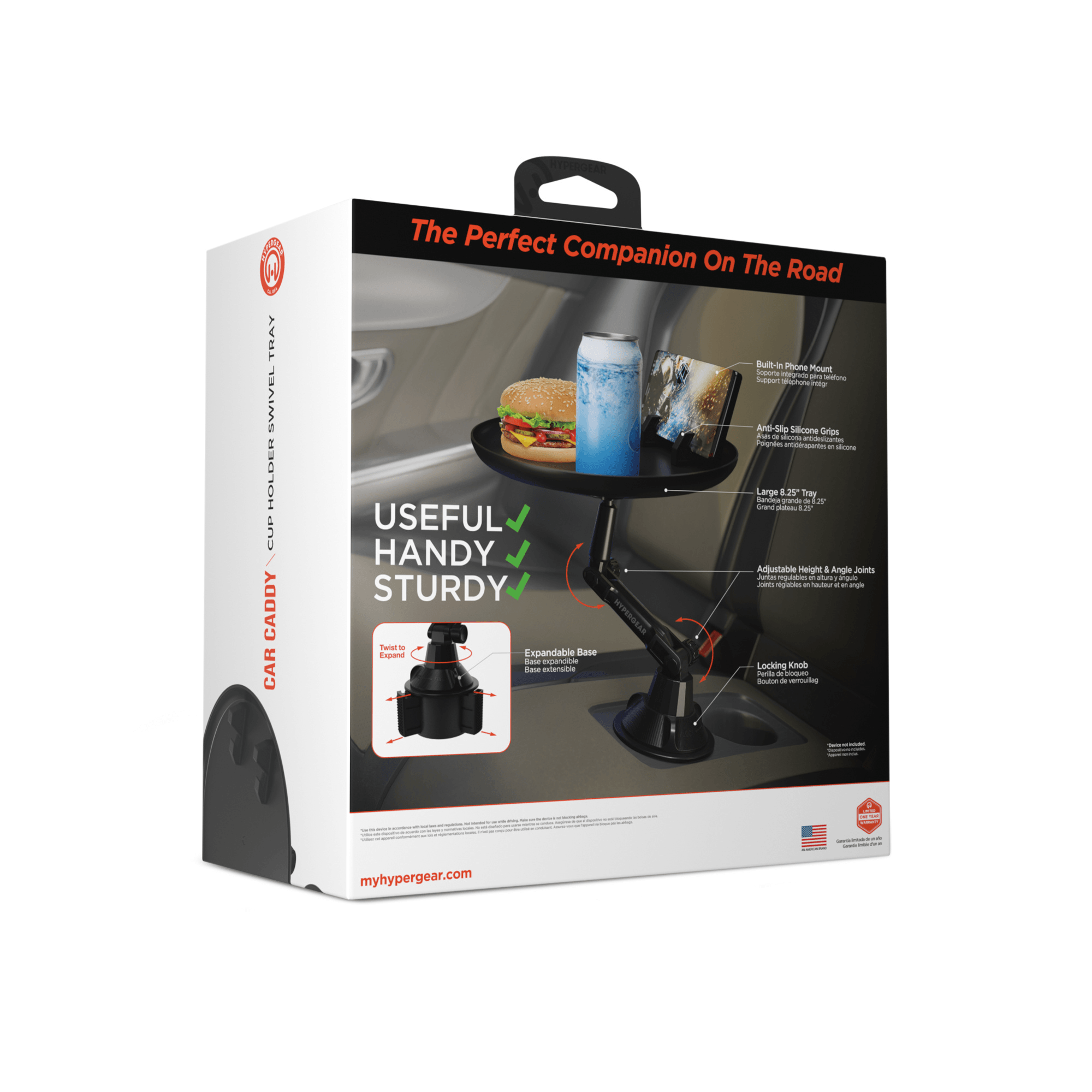 HyperGear Car Caddy Cup Holder Swivel Tray Expandable w Phone Mount Jupiter Gear Home