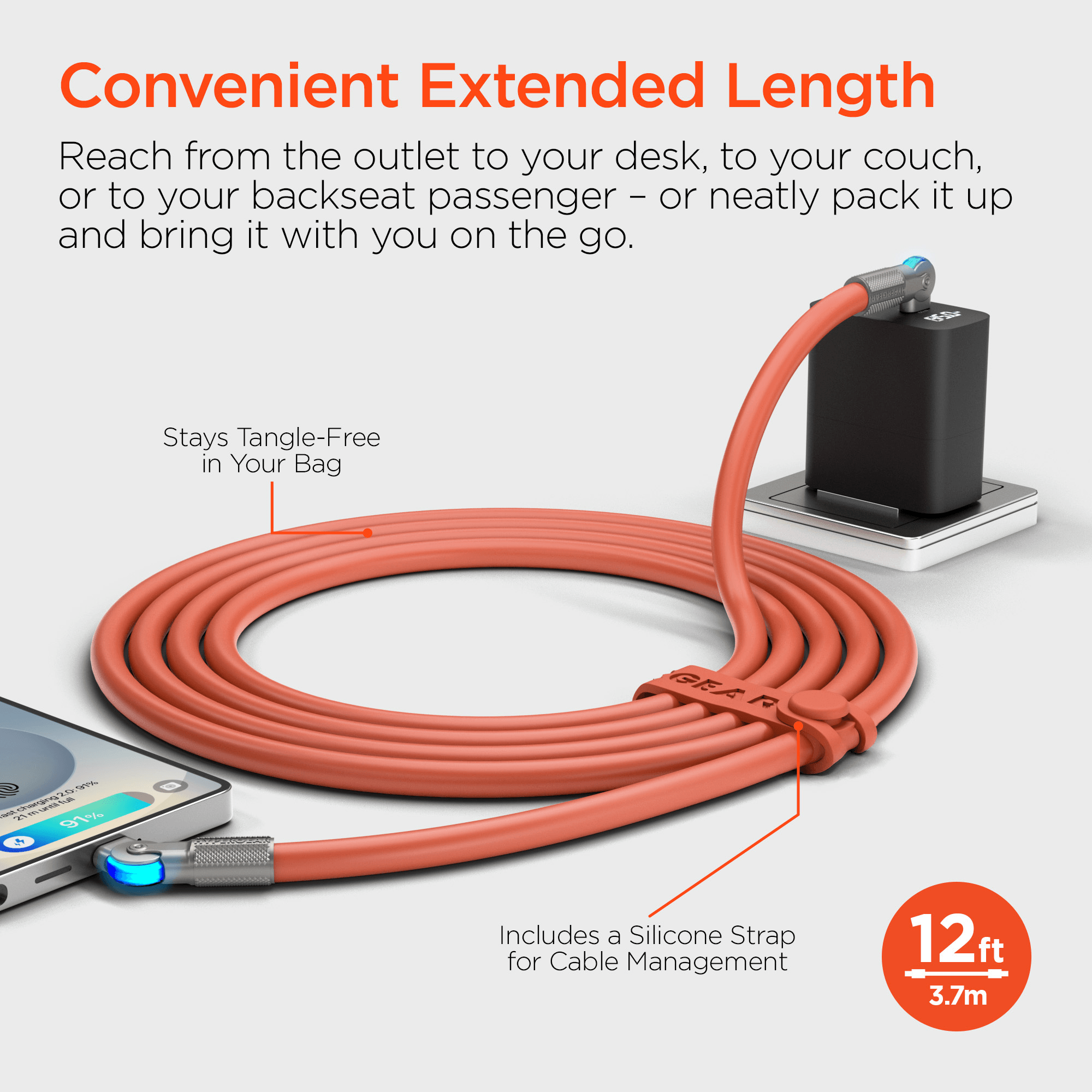HyperGear Chunky180° 100W USB-C to USB-C Rugged Fast Charge Cable 12ft Jupiter Gear Home