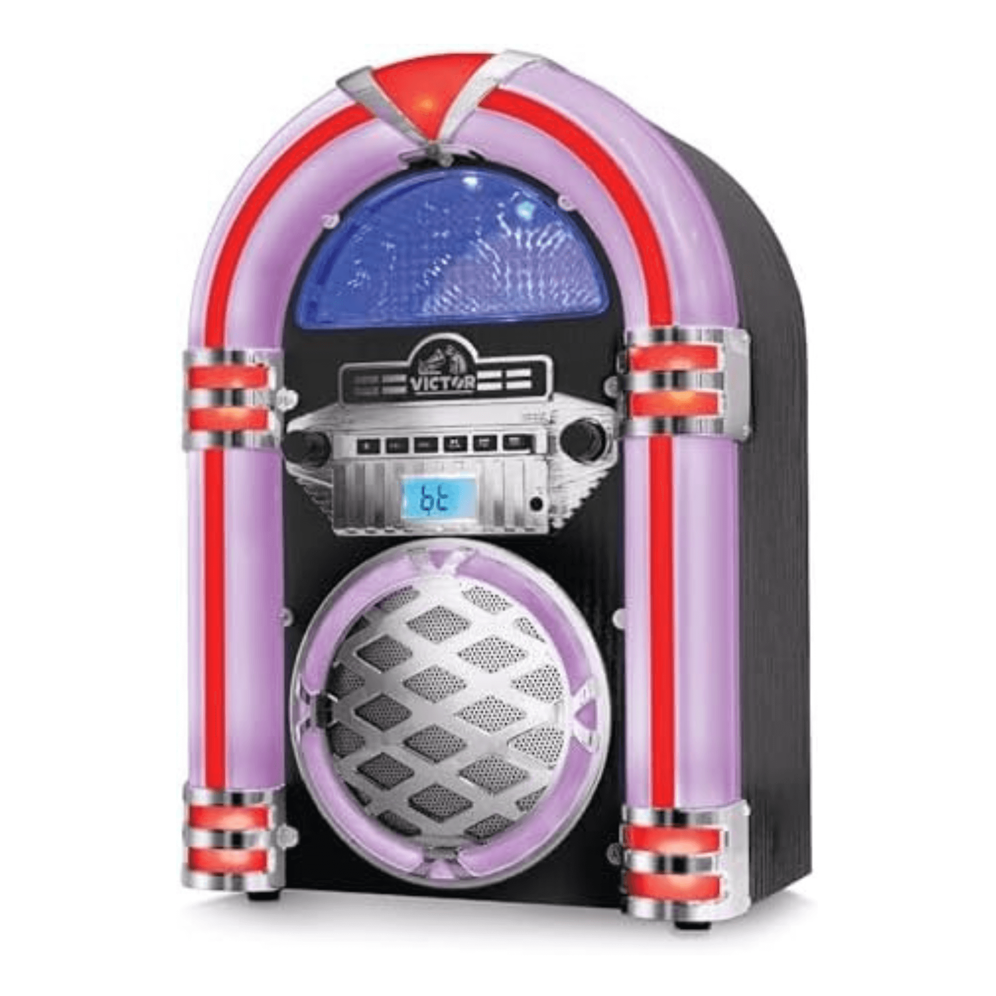 Victor Wilshire Bluetooth Jukebox with Multicolor LED Lighting and FM Radio Jupiter Gear Home