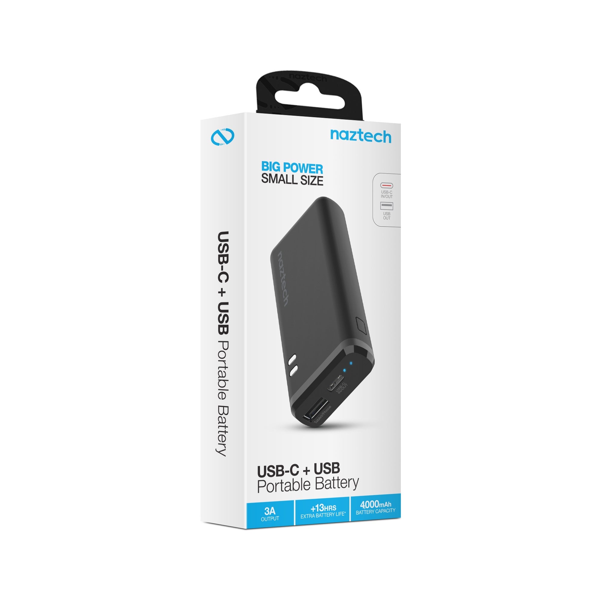 Naztech 4000mAh USB-C + USB Power Bank with 13 Hours Battery Life Jupiter Gear Home