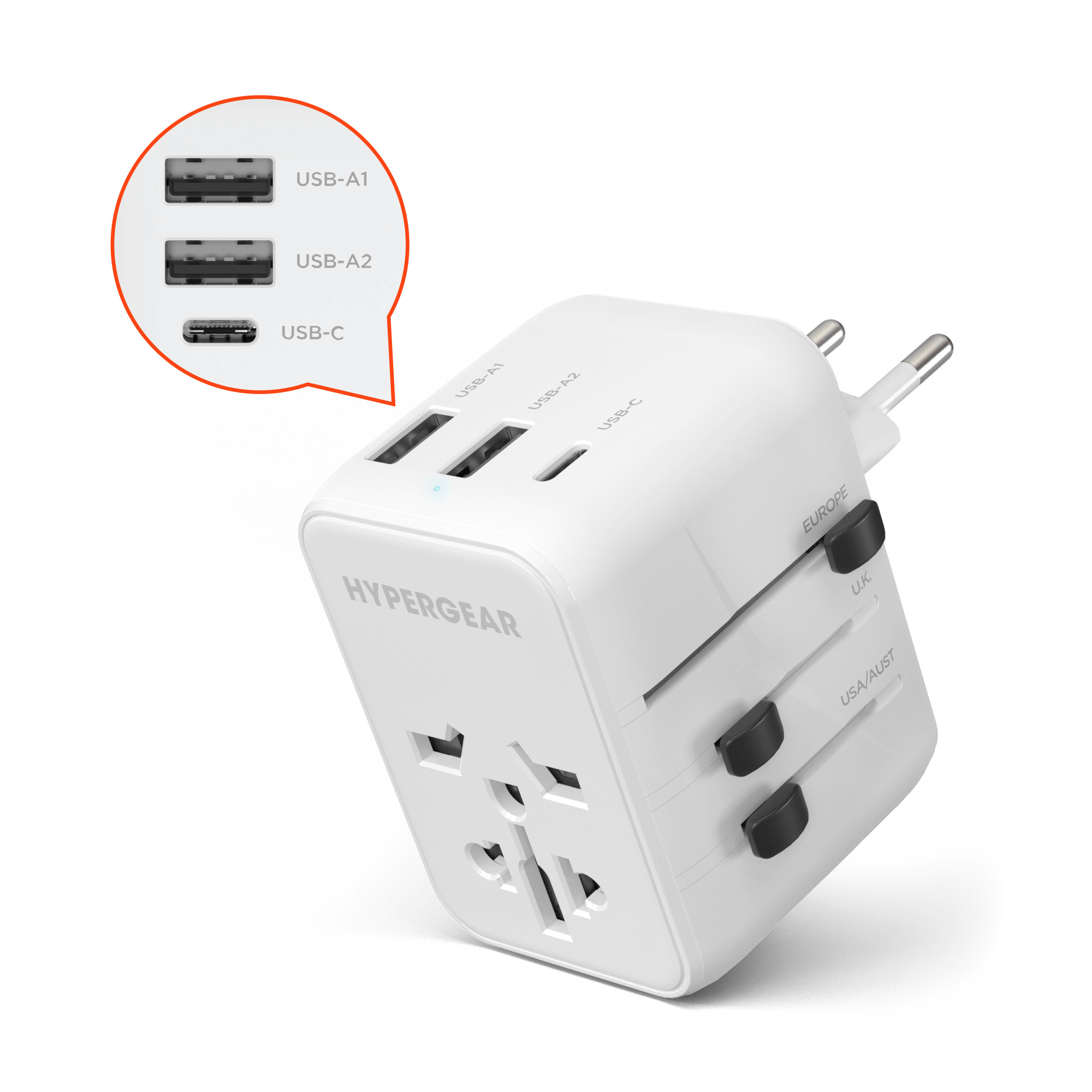 HyperGear WorldCharge Universal Travel Adapter with USB-C Jupiter Gear Home