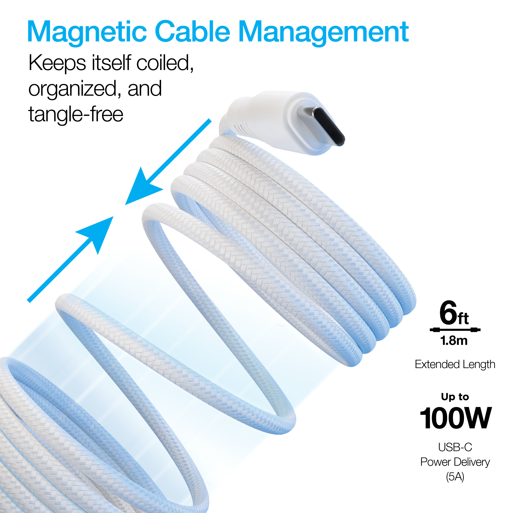 Naztech REcoil USB-C to USB-C Magnetic Cable 6ft Jupiter Gear Home