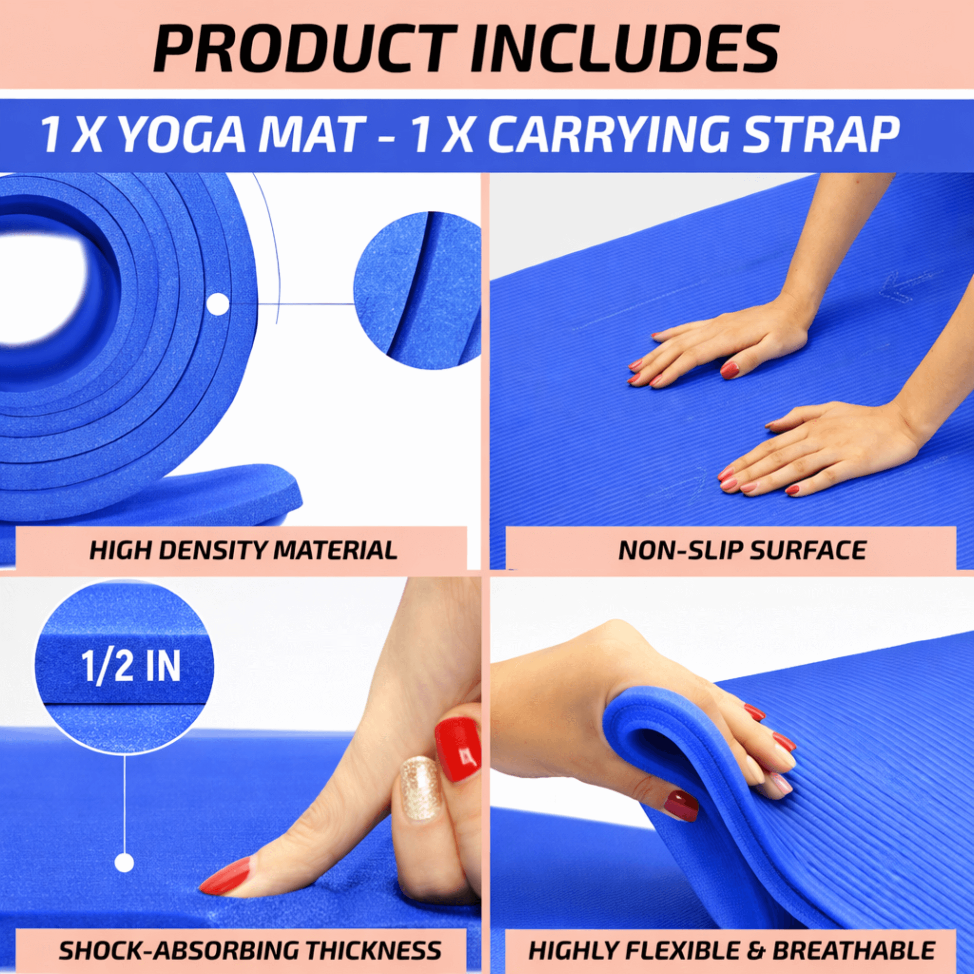 XGear Fitness Thick Travel Yoga Mat with Carrying Strap Jupiter Gear Home