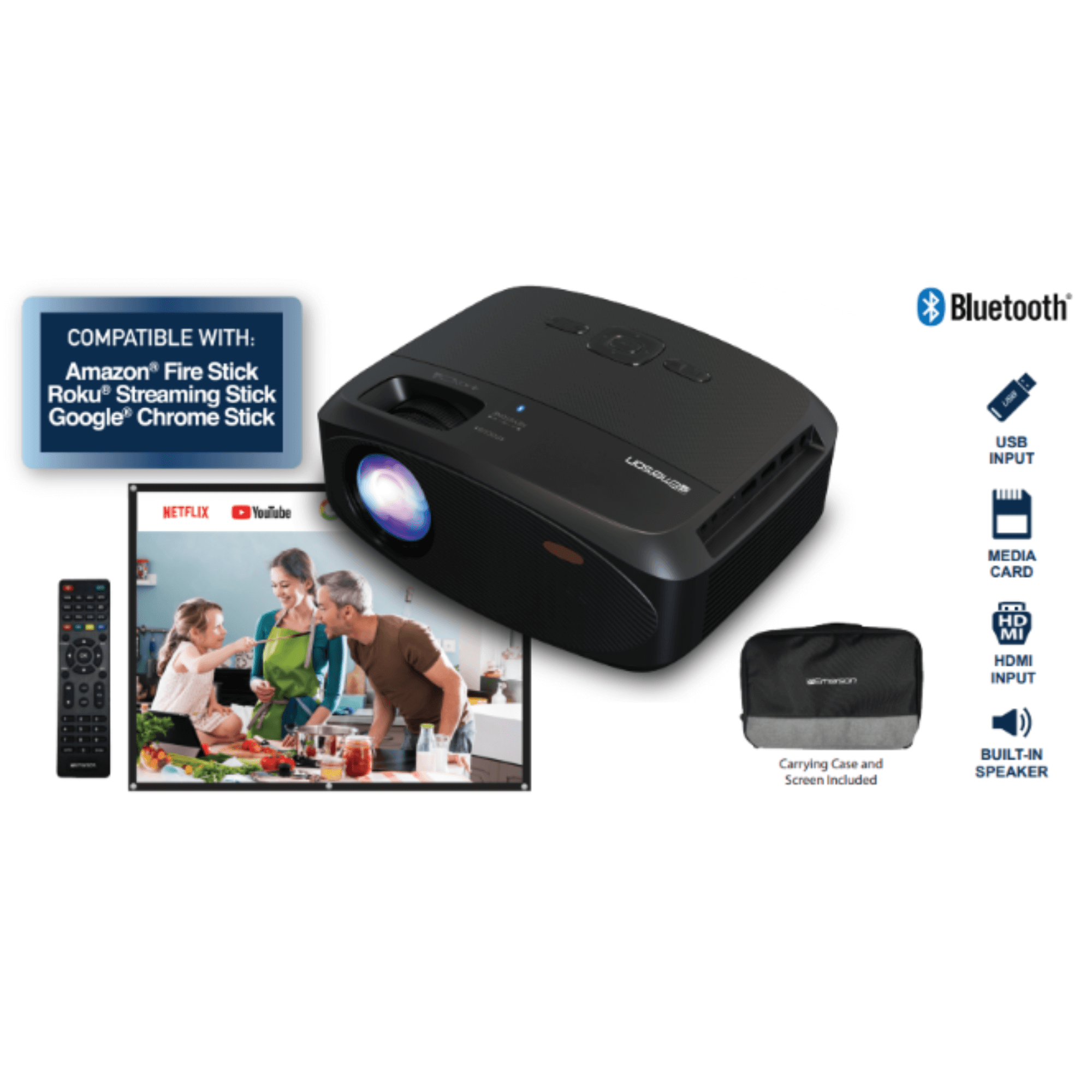 Emerson 210" Home Theater LCD Projector Combo with Screen and Carry Case Jupiter Gear Home