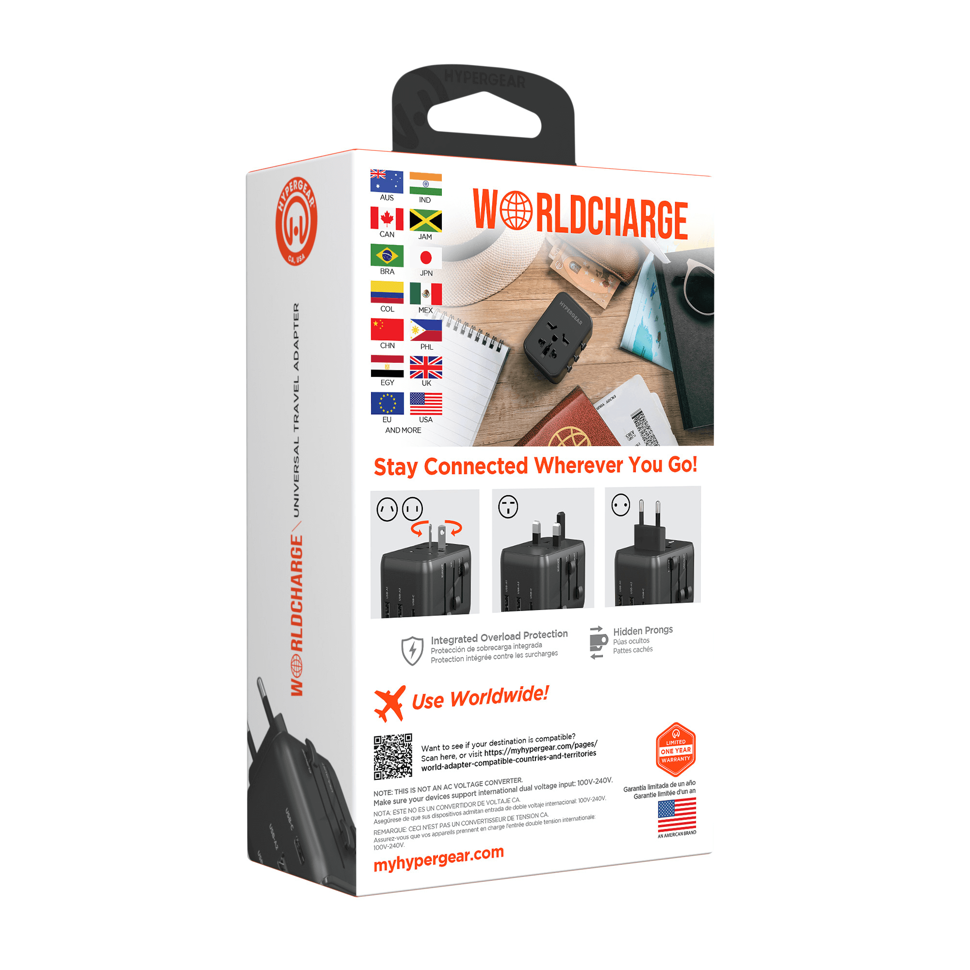 HyperGear WorldCharge Universal Travel Adapter with USB-C Jupiter Gear Home