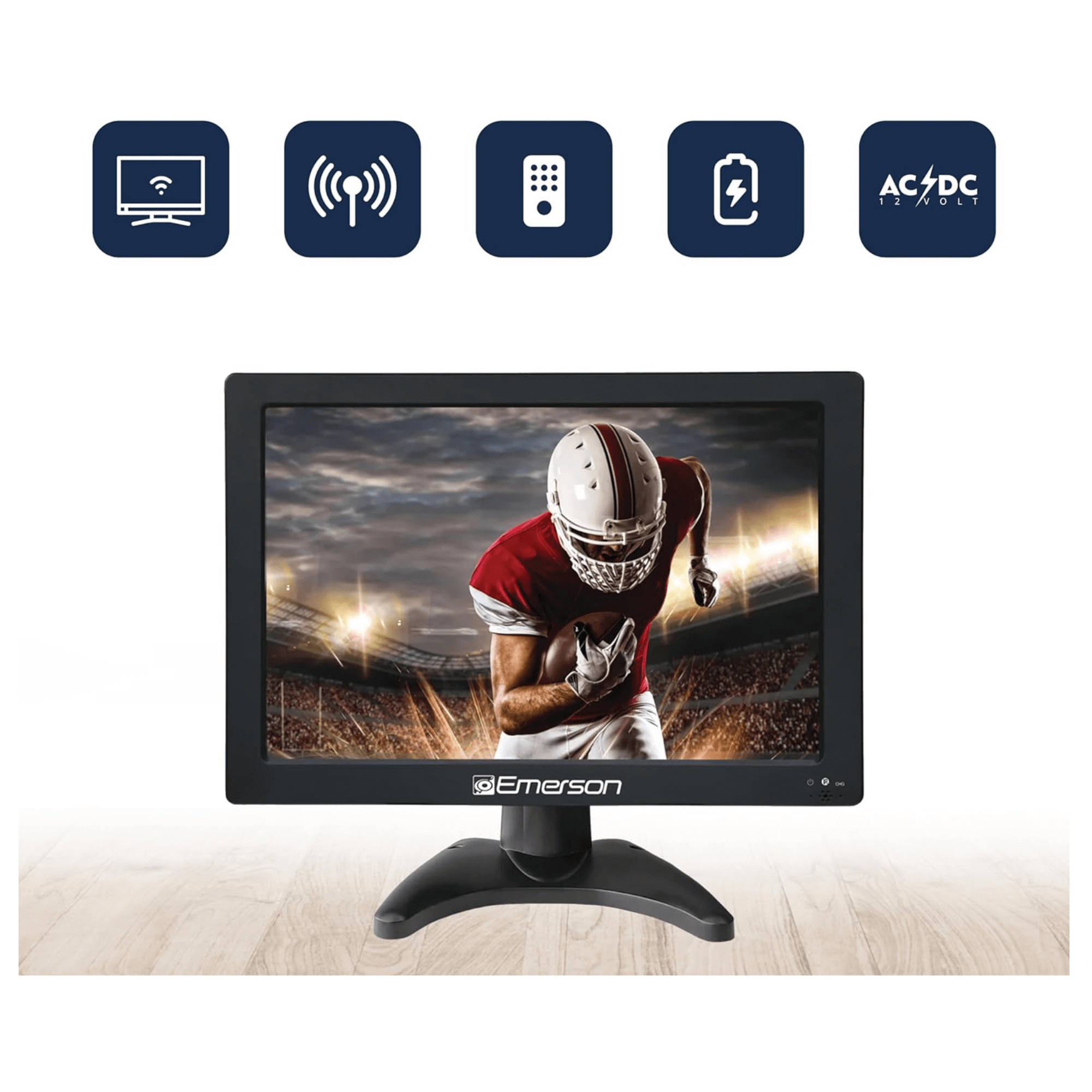 Emerson 13.3" Portable Digital TV w 12V DC Car Adapter and Rechargeable Battery Jupiter Gear Home
