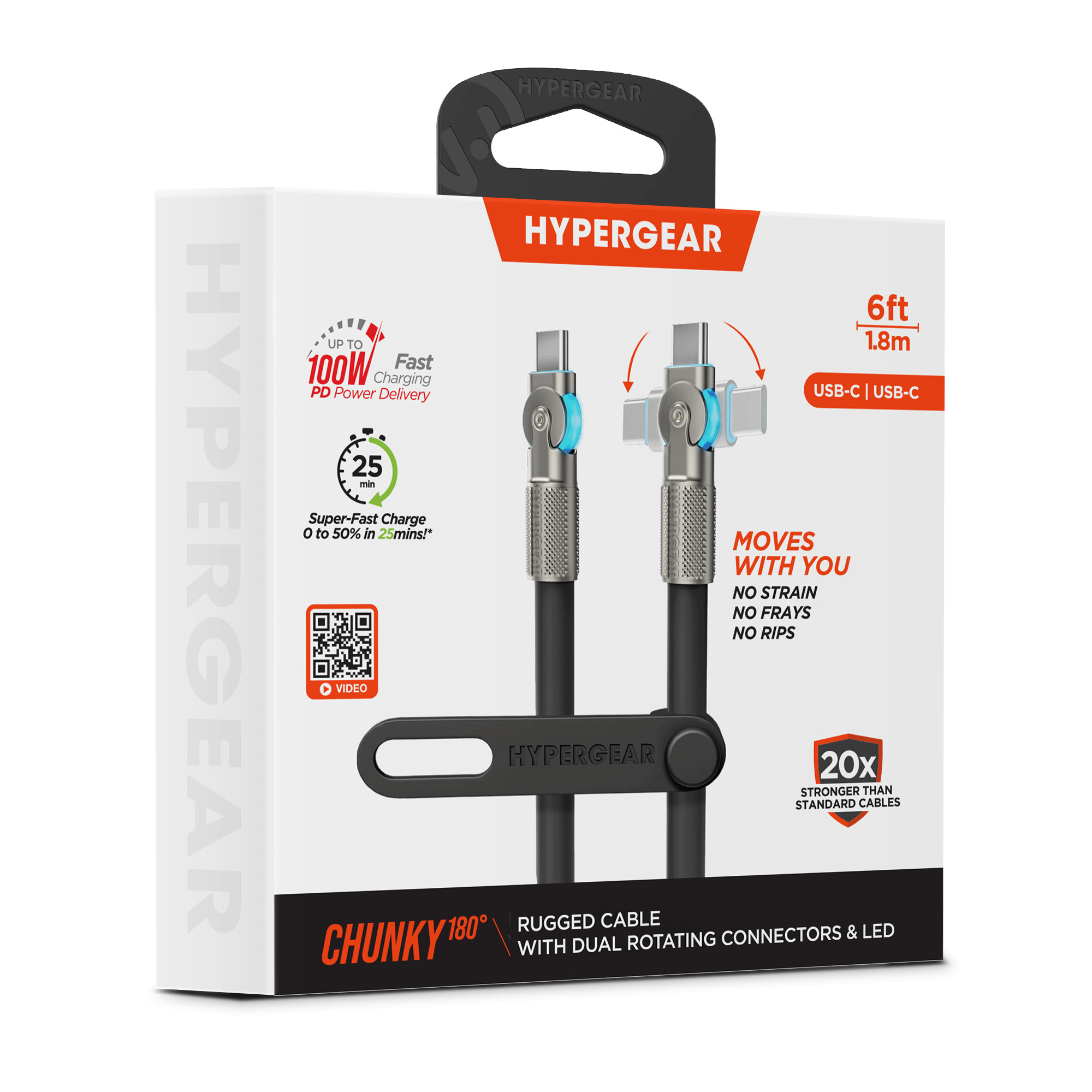HyperGear Chunky180° 100W USB-C to USB-C Rugged Fast Charge Cable 6ft Jupiter Gear Home