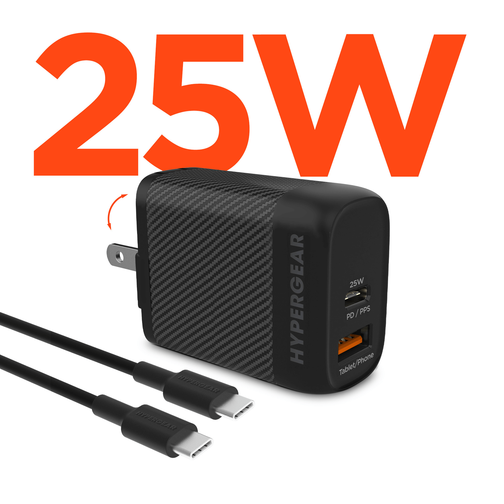 HyperGear SpeedBoost 25W USB-C PD + 12W USB Fast Wall Charger with PPS and 6ft USB-C Cable Jupiter Gear Home