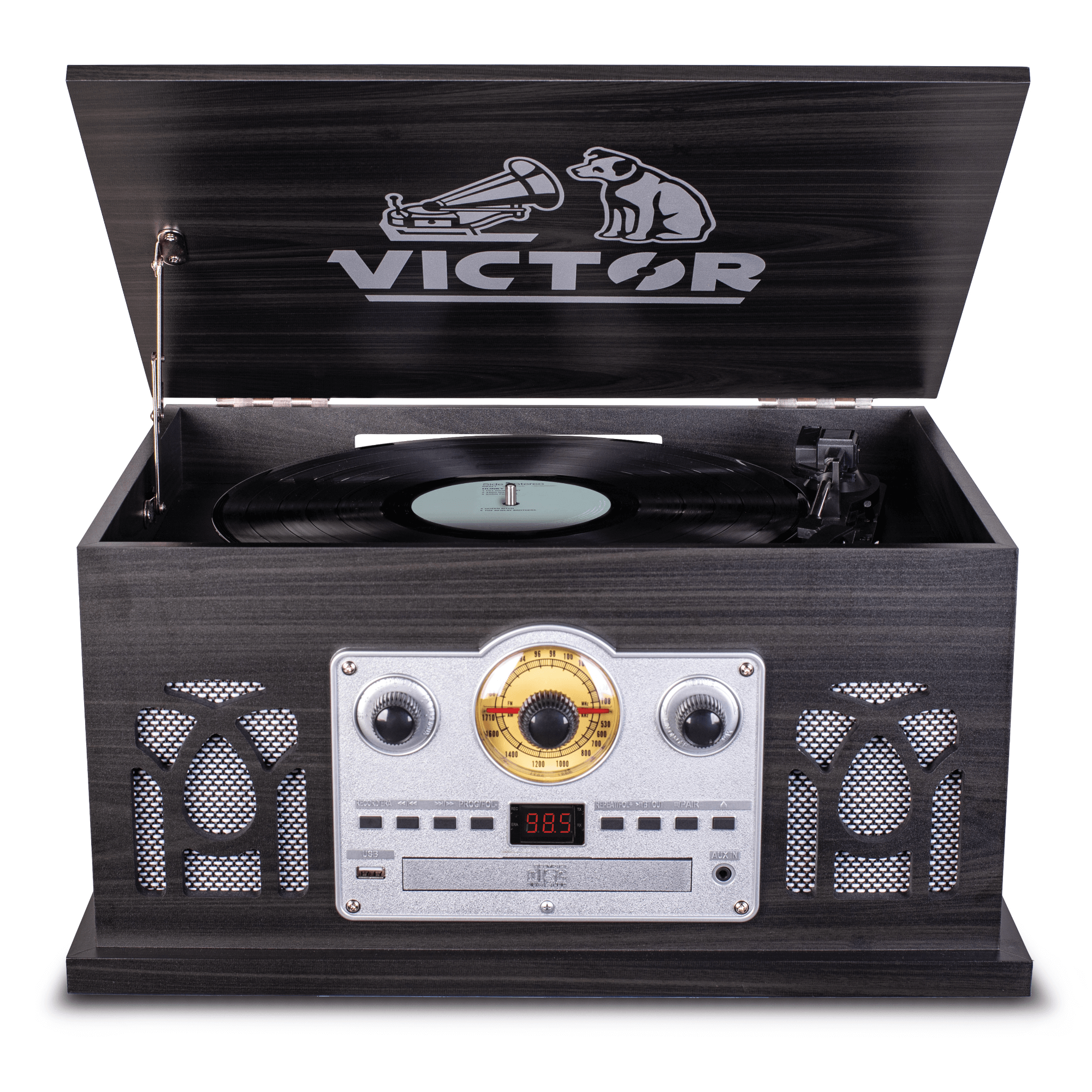 Victor Belmont 8-in-1 Wood Music Center Graphite - Refurbished Jupiter Gear Home