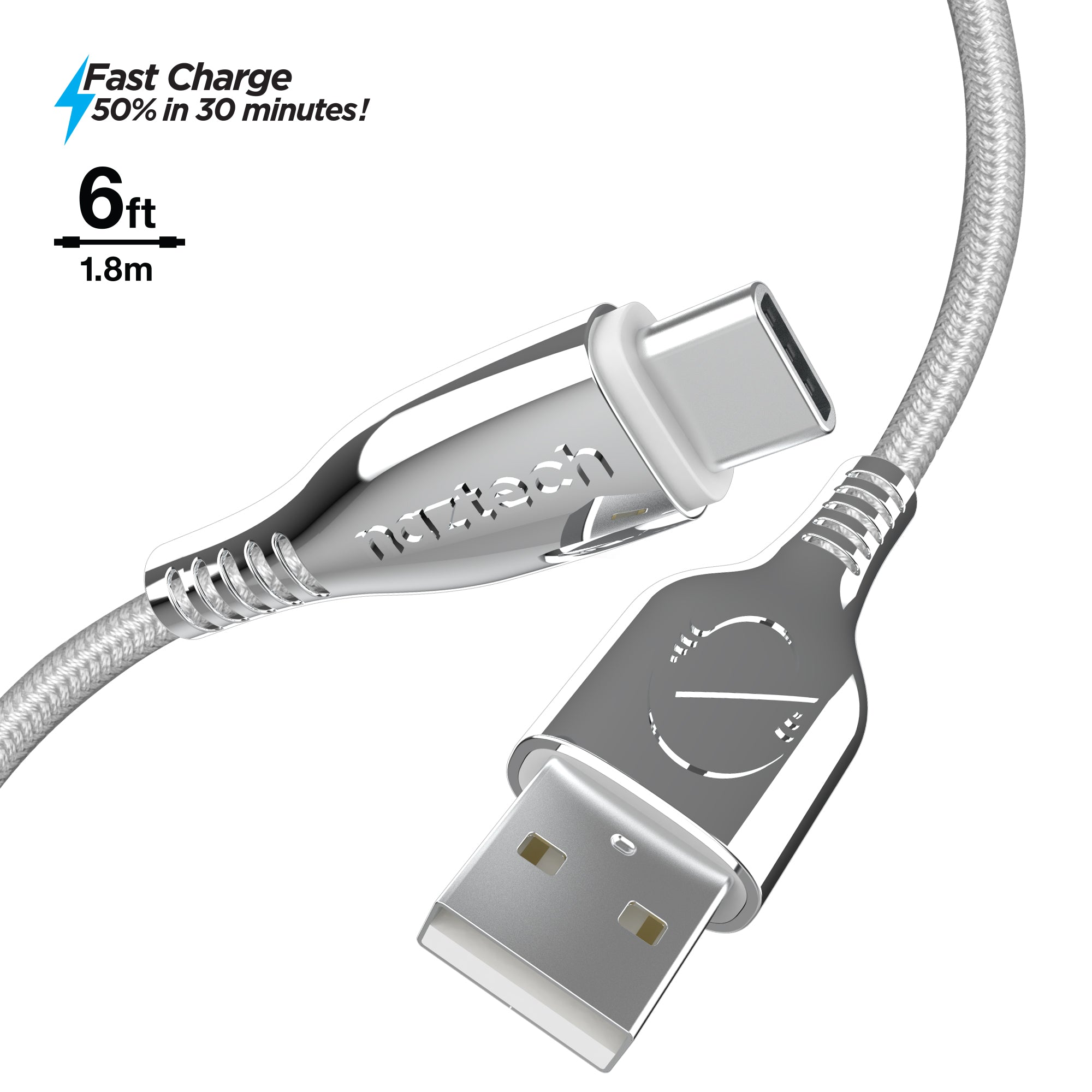 Naztech Titanium USB to USB-C Braided Cable 6ft Jupiter Gear Home