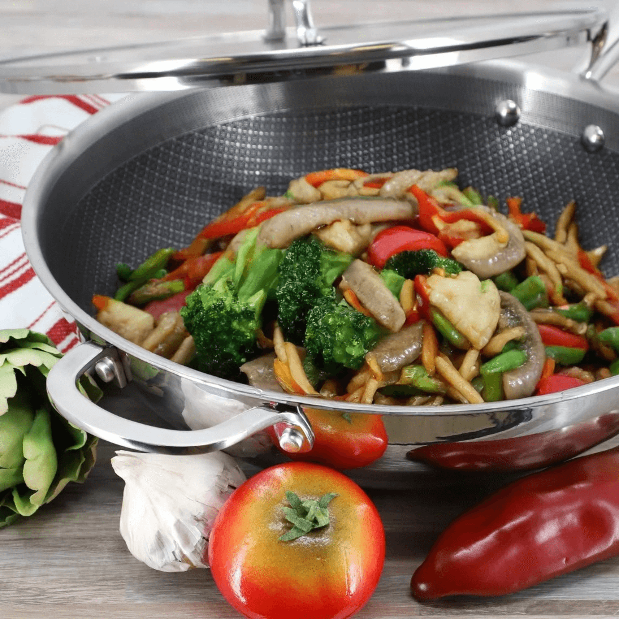 Better Chef 12.5-Inch 3-Ply Stainless Steel Nonstick Wok with Lid Jupiter Gear Home