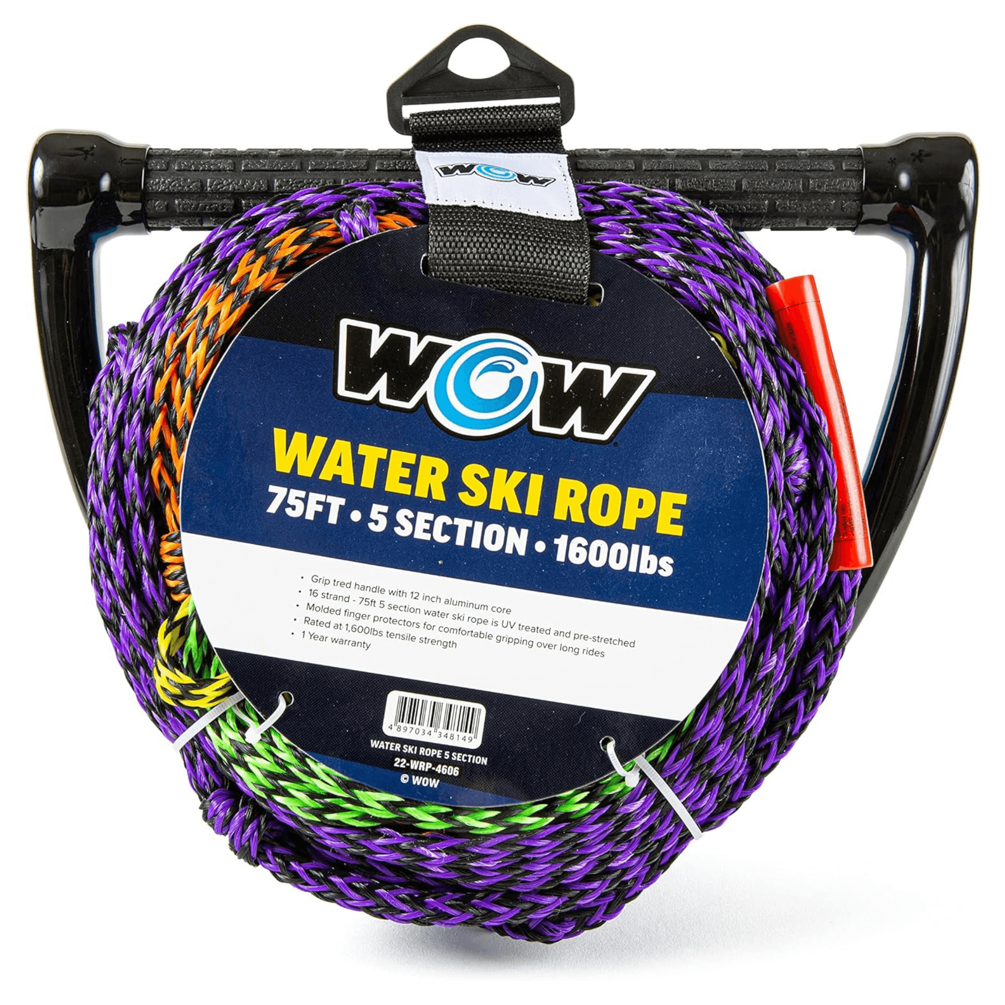 WOW Watersports 75ft 5-Section Pre-Stretched Water Ski Rope Jupiter Gear Home