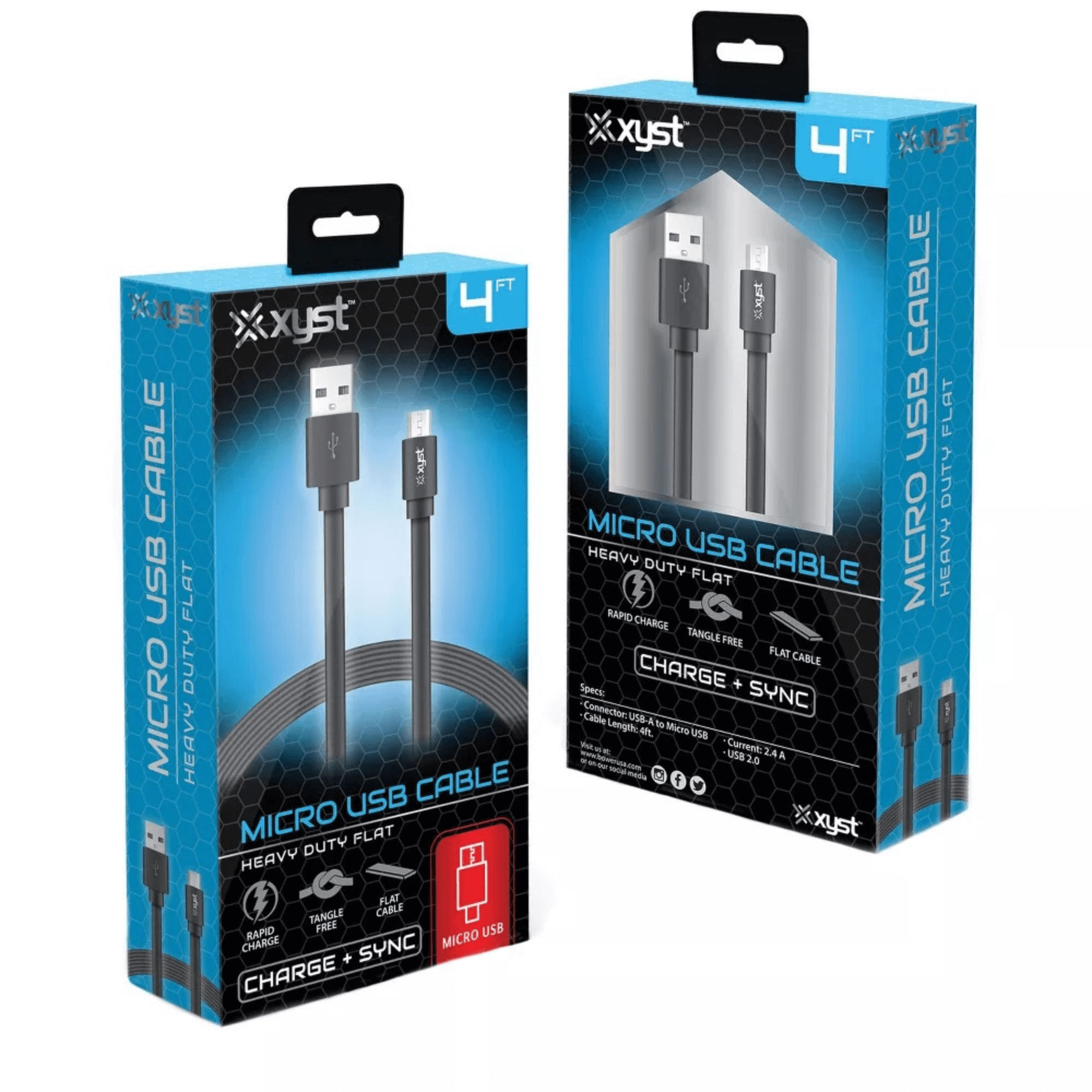 Xyst Charge and Sync USB to Micro USB Flat Cable 4Ft Jupiter Gear Home