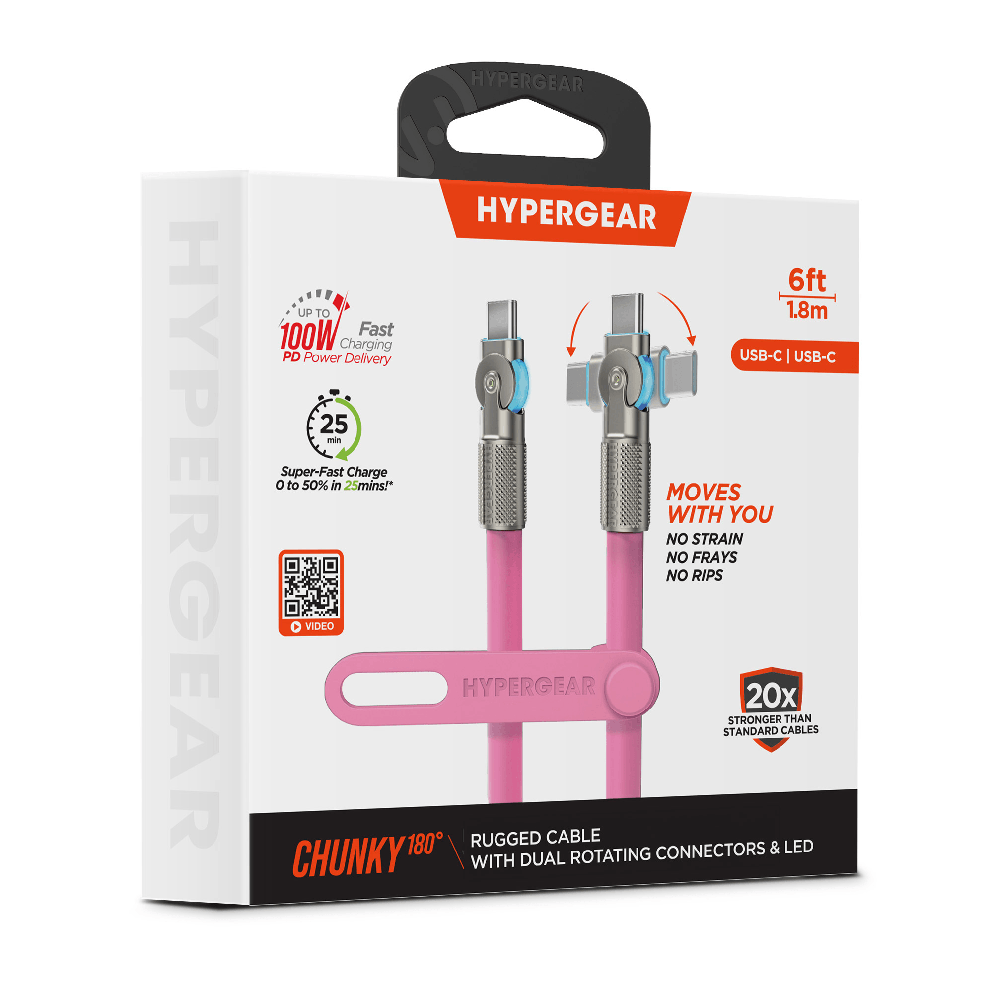 HyperGear Chunky180° 100W USB-C to USB-C Rugged Fast Charge Cable 6ft Jupiter Gear Home