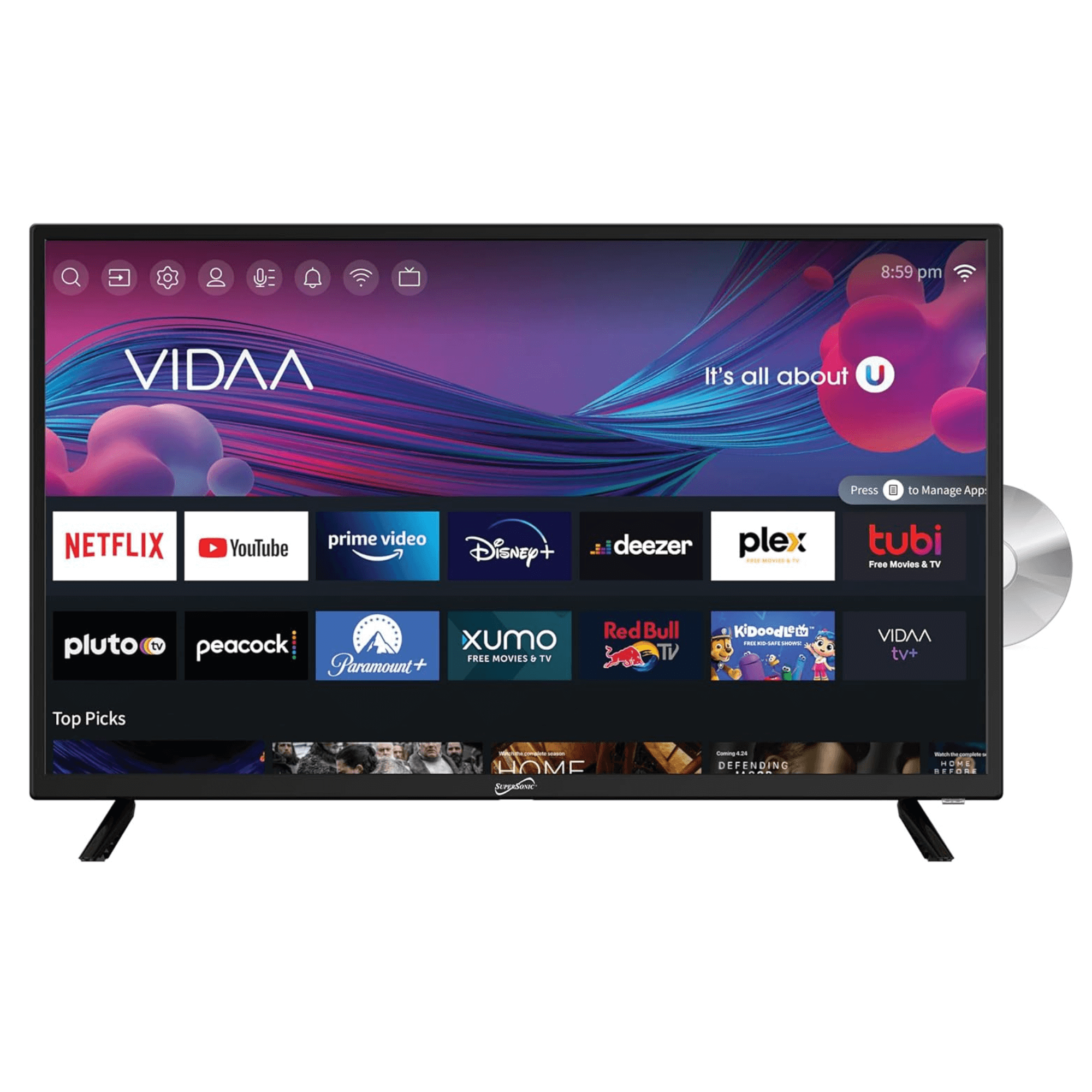 Supersonic 32-inch DLED Smart HDTV with DVD Player ATSC and NTSC System ACDC Compatible Jupiter Gear Home