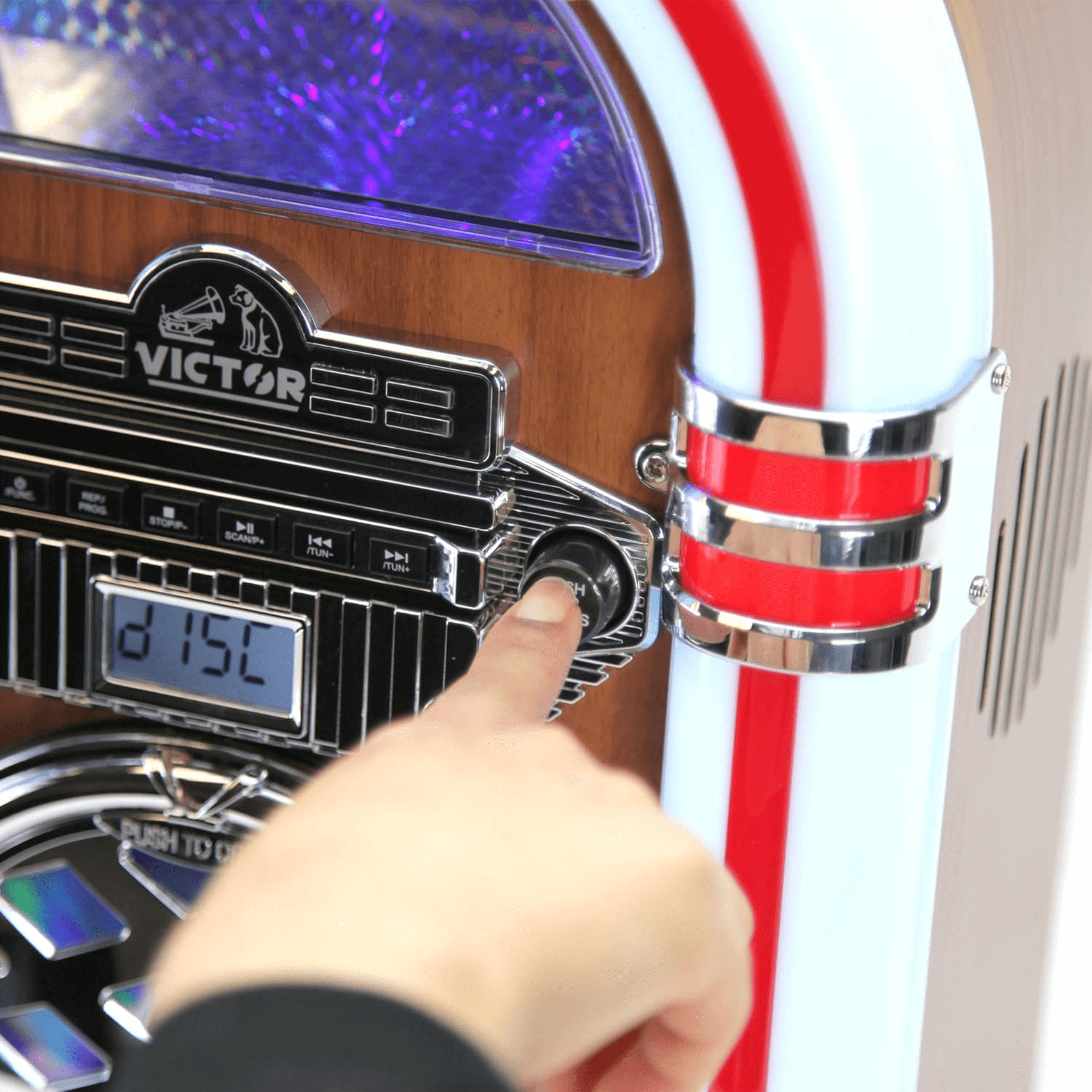 Victor Broadway II Desktop LED CD Jukebox Mahogany - Refurbished Jupiter Gear Home