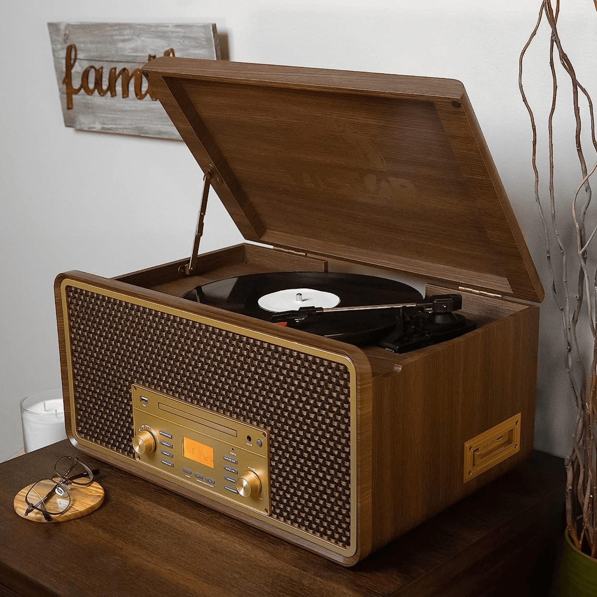 Victor Monument 8-in-1 Wood Music Center Espresso - Refurbished Jupiter Gear Home