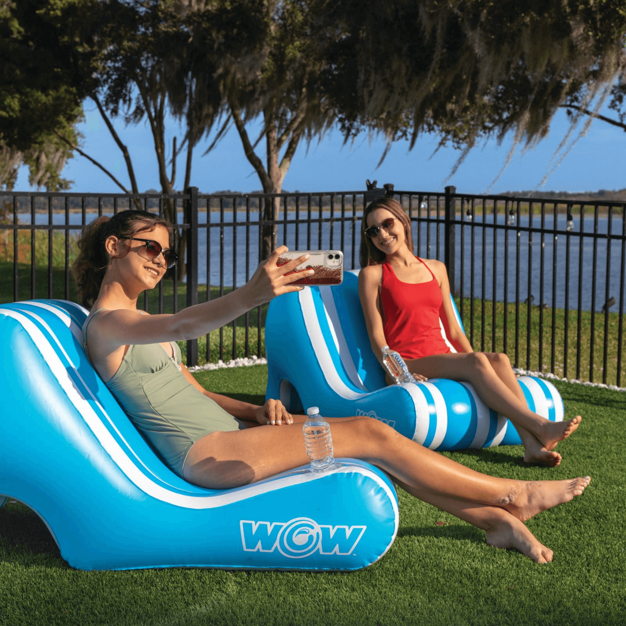 WOW Watersports Splash Pad Lounge Chair w Bottom Slot and Built-In Cup Holder Jupiter Gear Home