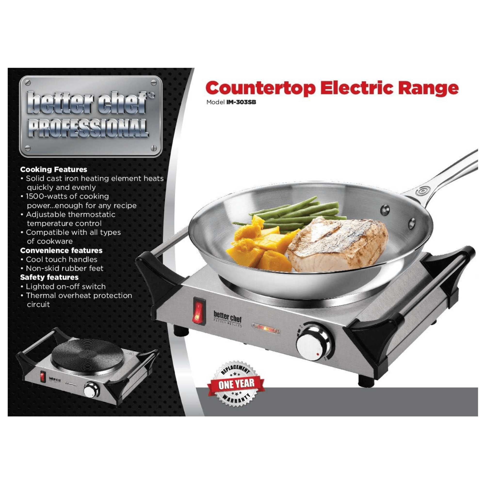 Better Chef Stainless Steel Electric Solid Element Countertop Single Burner Jupiter Gear Home