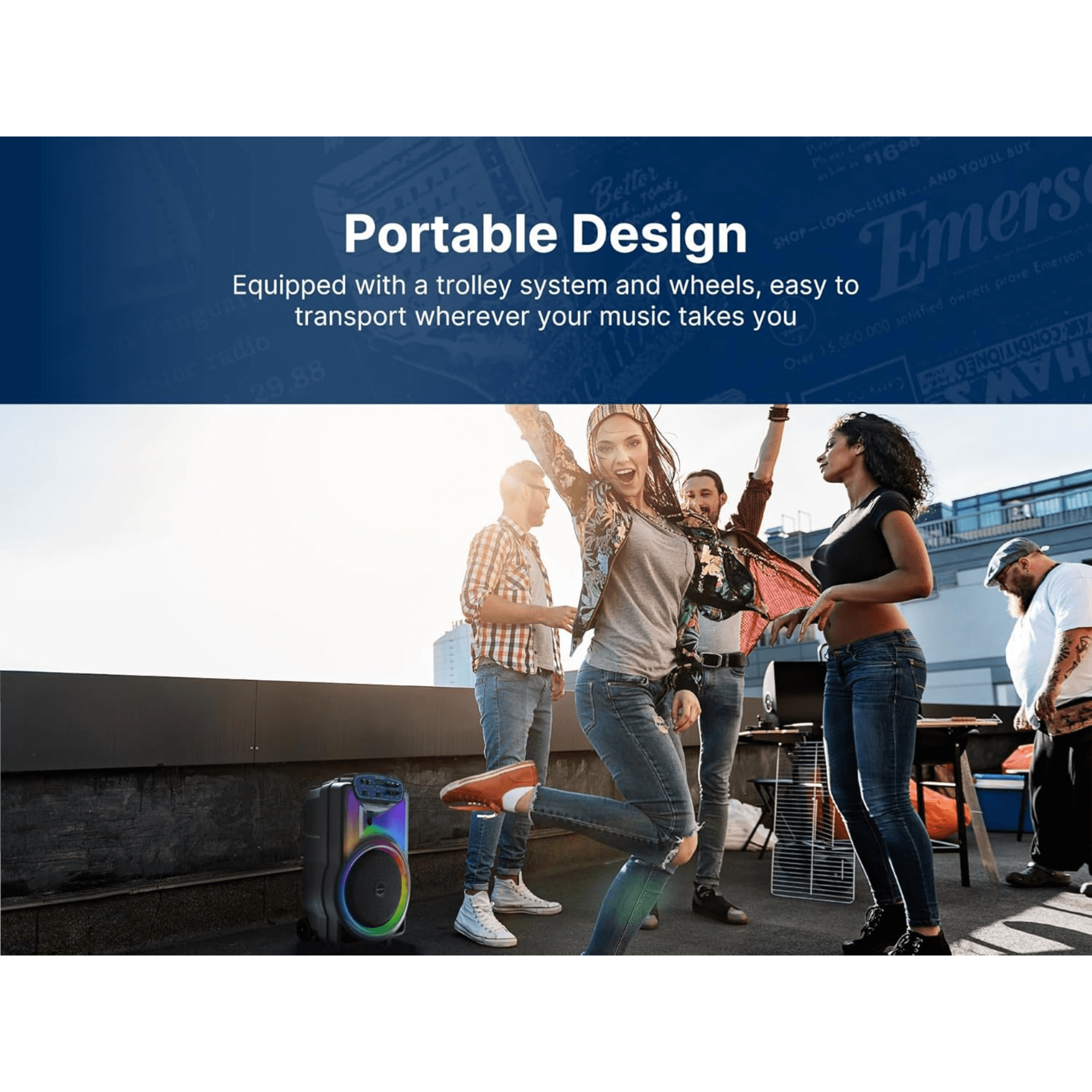 Emerson Portable Bluetooth 15" Party Speaker with Flame Lighting Jupiter Gear Home