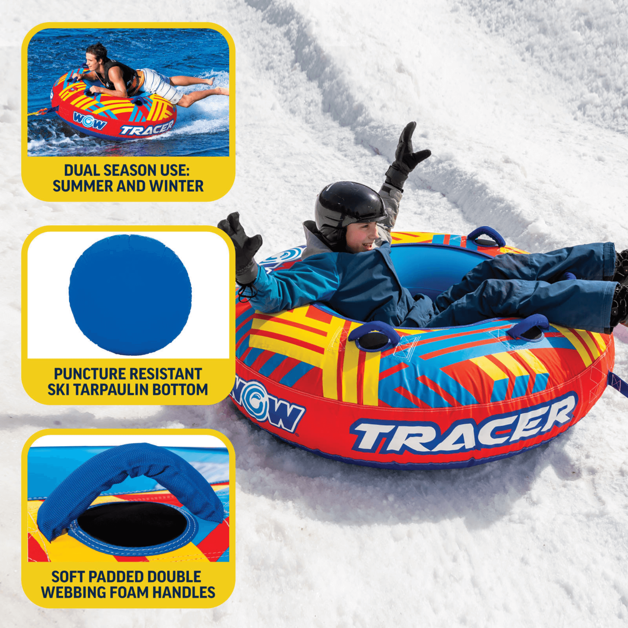 WOW Watersports Tracer Snow Tube Towable for Summer & Winter Action Jupiter Gear Home