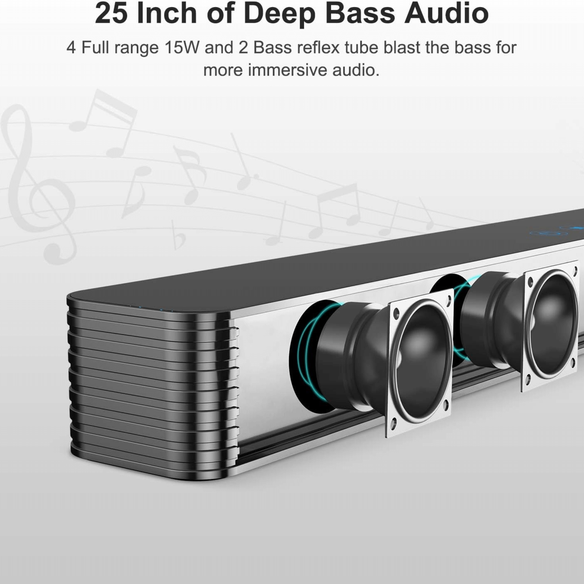 Norcent KB2020 Black Mamba Series 25" 120W Bluetooth Sound Bar with Sub-Woofer Jupiter Gear Home