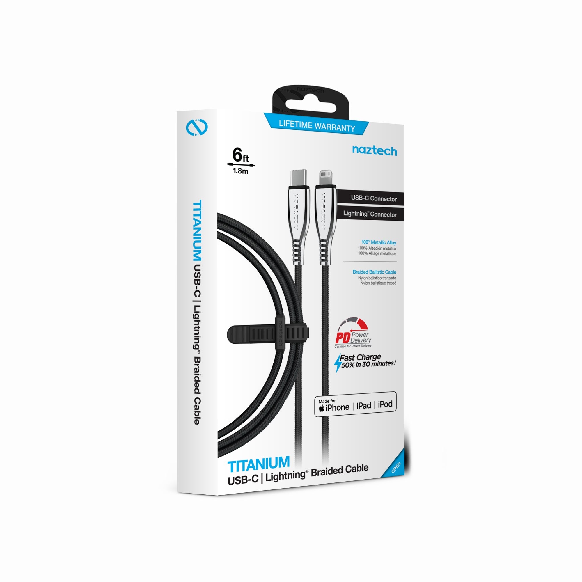 Naztech Titanium USB-C to Lightning Braided Cable 6ft Jupiter Gear Home