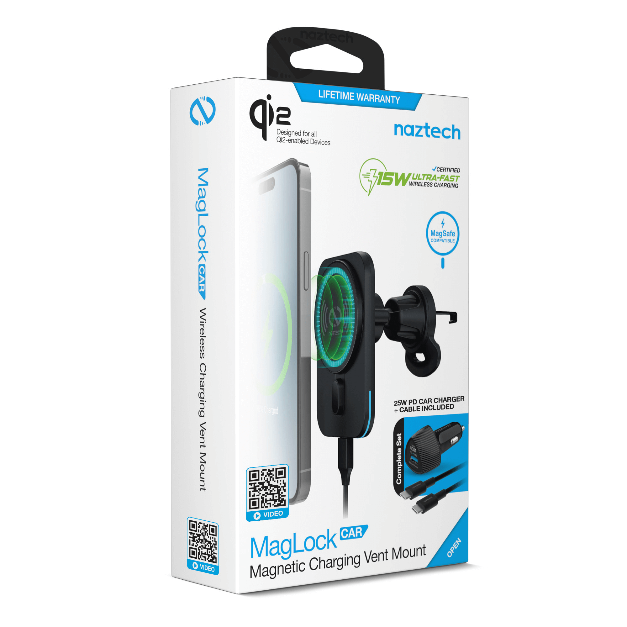 Naztech MagLock CAR 15W Magnetic Wireless Fast Charging Vent Mount with Qi2 Jupiter Gear Home
