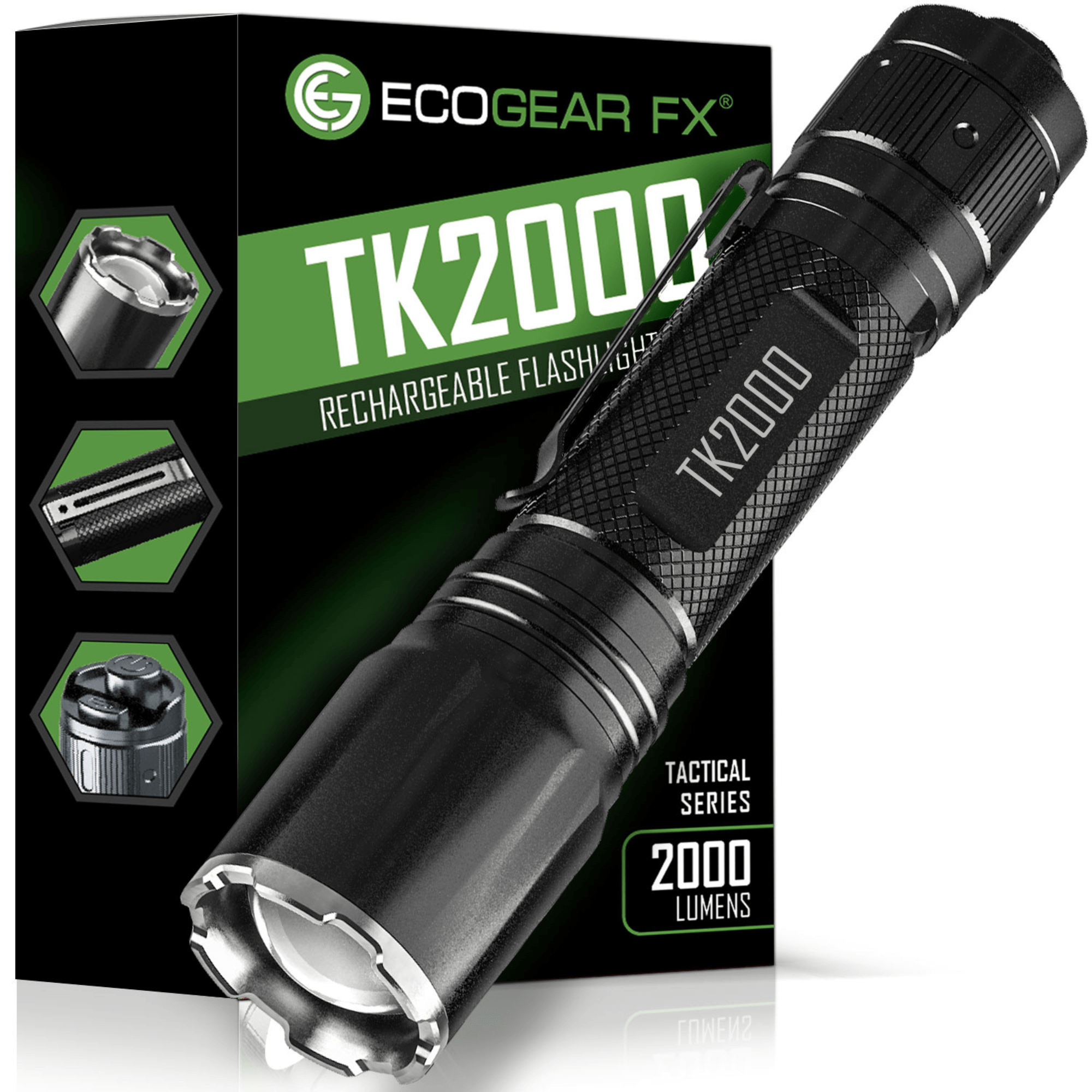 EcoGear FX TK2000 USB Rechargeable LED Tactical Flashlight Jupiter Gear Home