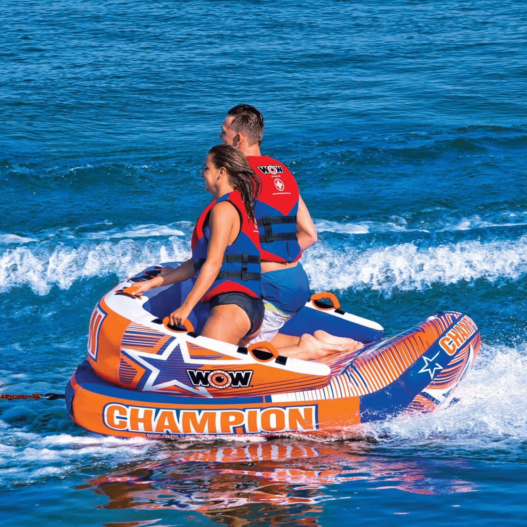 WOW Watersports Champion 2-Person Towable with EZ-Up Nose for Minimal Drag and Footrest Jupiter Gear Home